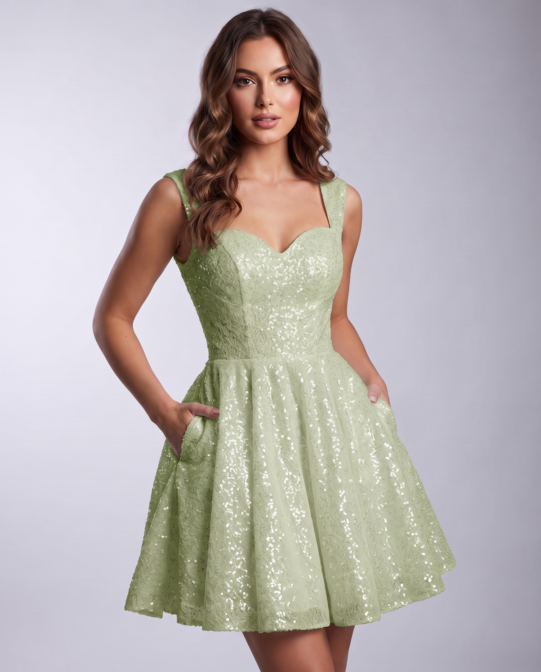 Sequined Tulle Sleeveless Sweetheart A-Line Mini Dress for Party, Cocktail, Prom, Evening, Summer & Wedding Guest Occasions i