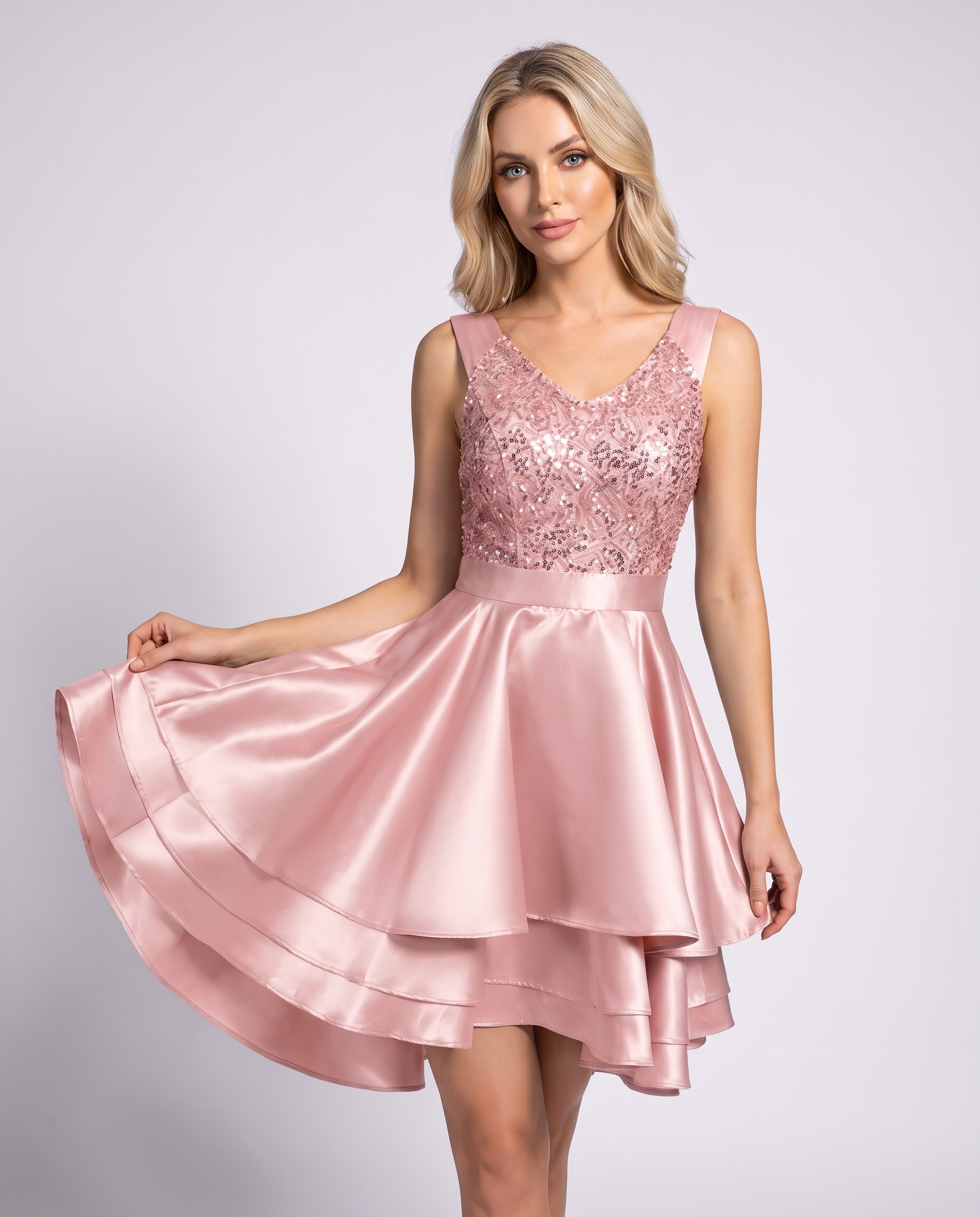 100% Polyester Sleeveless V-Neck A-Line Mini Dress with Sequined Bodice for Party, Cocktail, Evening, Summer & Wedding Guest 