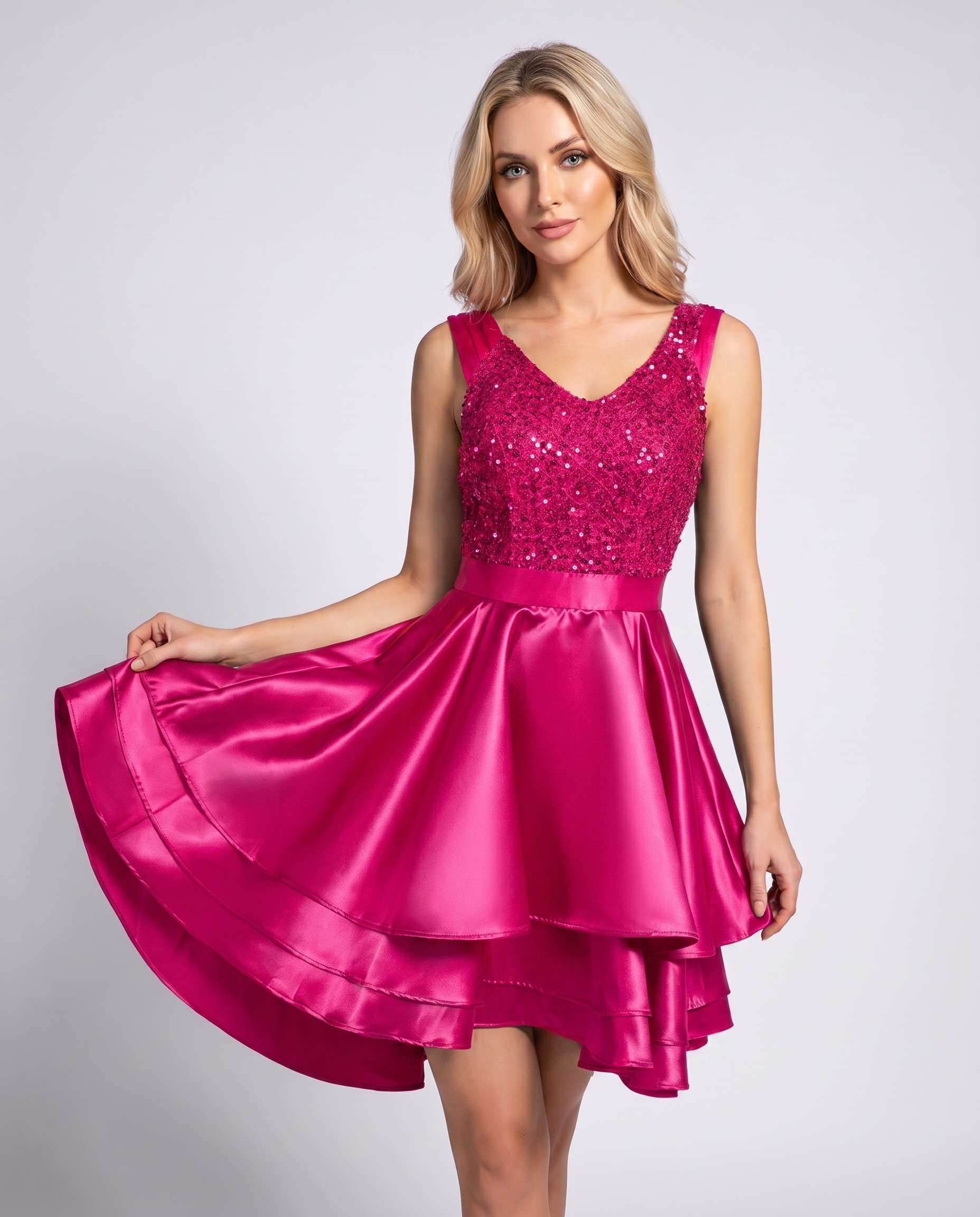 100% Polyester Sleeveless V-Neck A-Line Mini Dress with Sequined Bodice for Party, Cocktail, Evening, Summer & Wedding Guest 