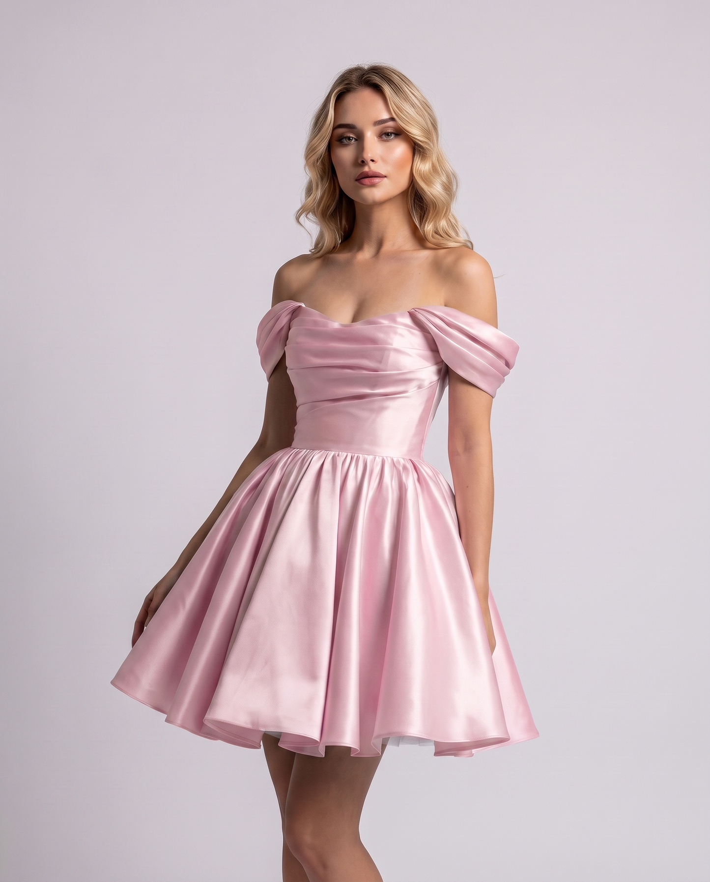 Polyester Satin Off-the-Shoulder Sweetheart A-Line Mini Dress for Party, Cocktail, Evening, Summer, Wedding Guest & Prom Even