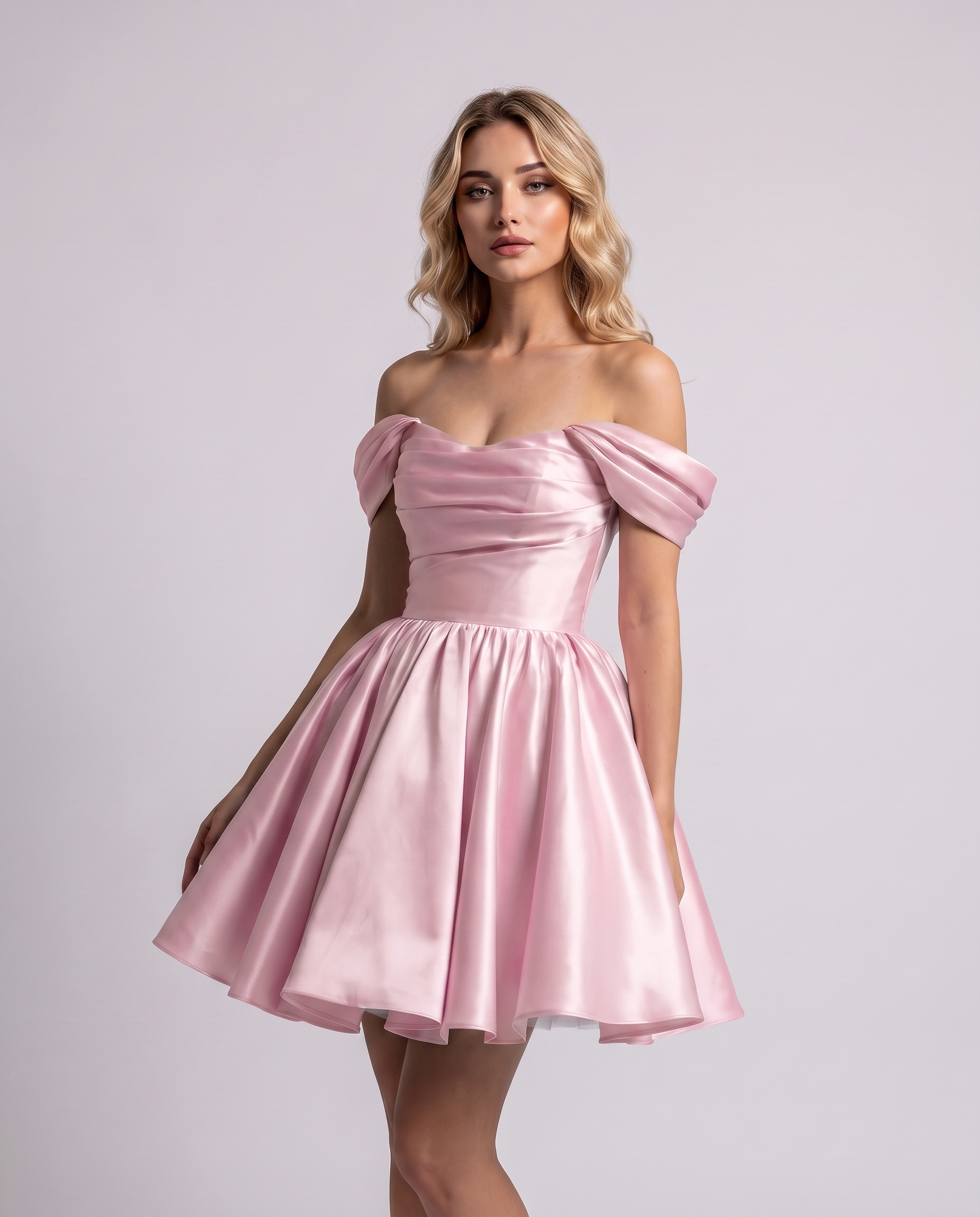 Polyester Satin Off-the-Shoulder Sweetheart A-Line Mini Dress for Party, Cocktail, Evening, Summer, Wedding Guest & Prom Even