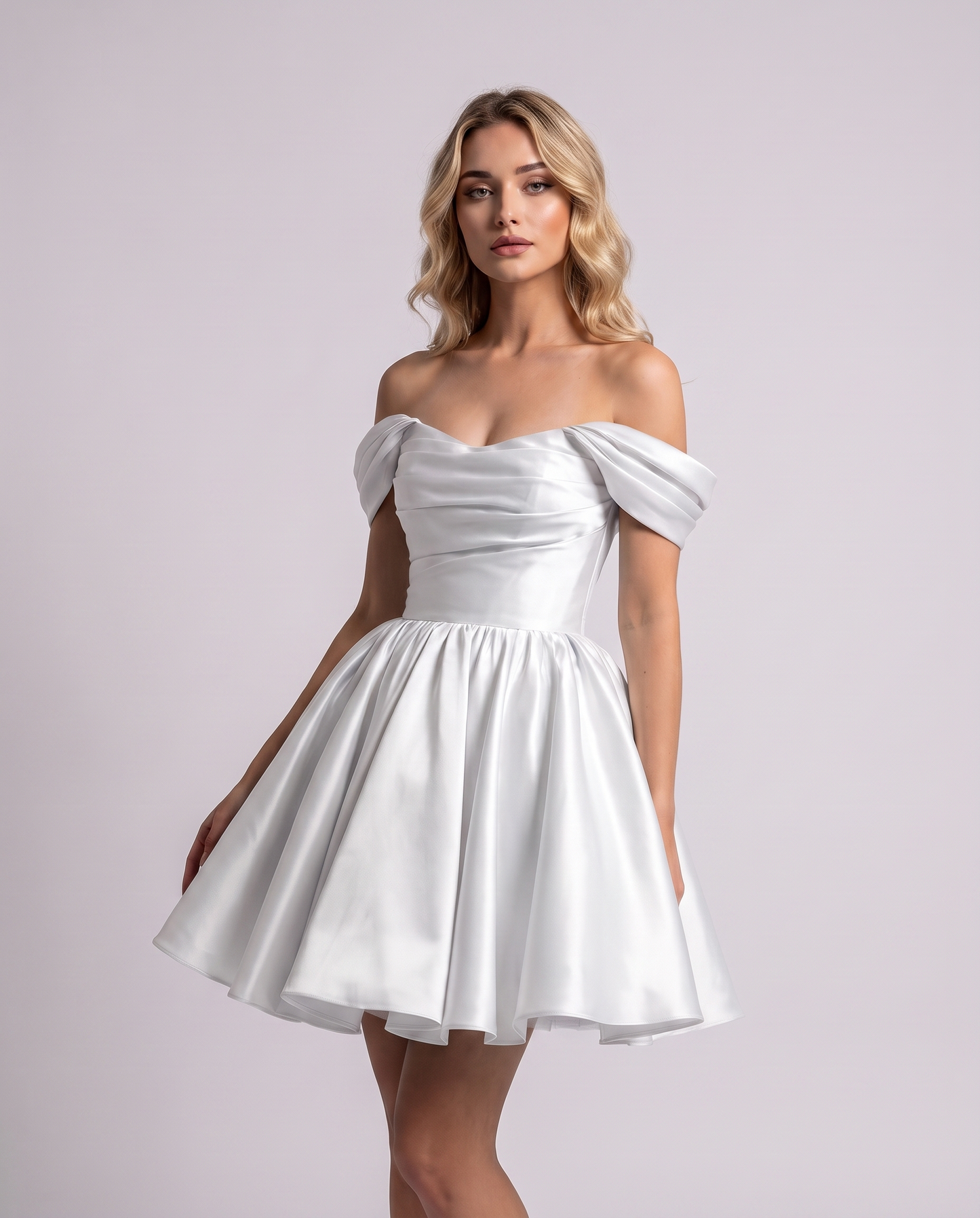 Polyester Satin Off-the-Shoulder Sweetheart A-Line Mini Dress for Party, Cocktail, Evening, Summer, Wedding Guest & Prom Even