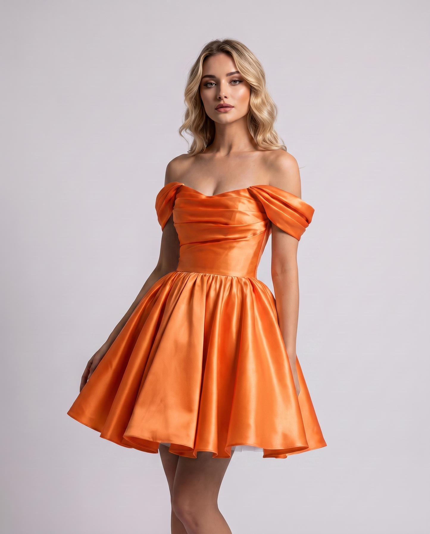 Polyester Satin Off-the-Shoulder Sweetheart A-Line Mini Dress for Party, Cocktail, Evening, Summer, Wedding Guest & Prom Even