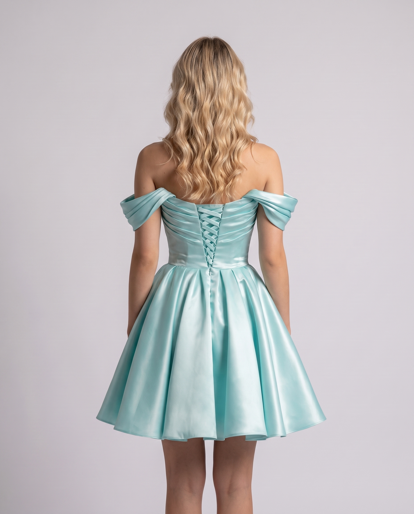 Polyester Satin Off-the-Shoulder Sweetheart A-Line Mini Dress for Party, Cocktail, Evening, Summer, Wedding Guest & Prom Even