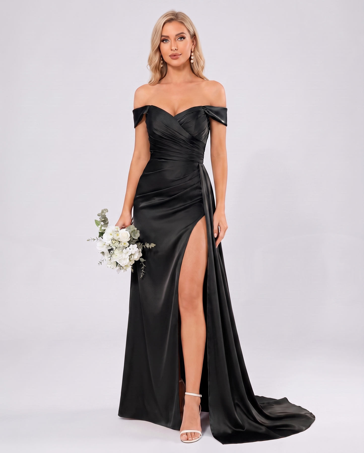 Polyester Satin Off-the-Shoulder Sweetheart A-Line Maxi Evening Dress for Party, Cocktail, Wedding Guest, Formal Events & Sum