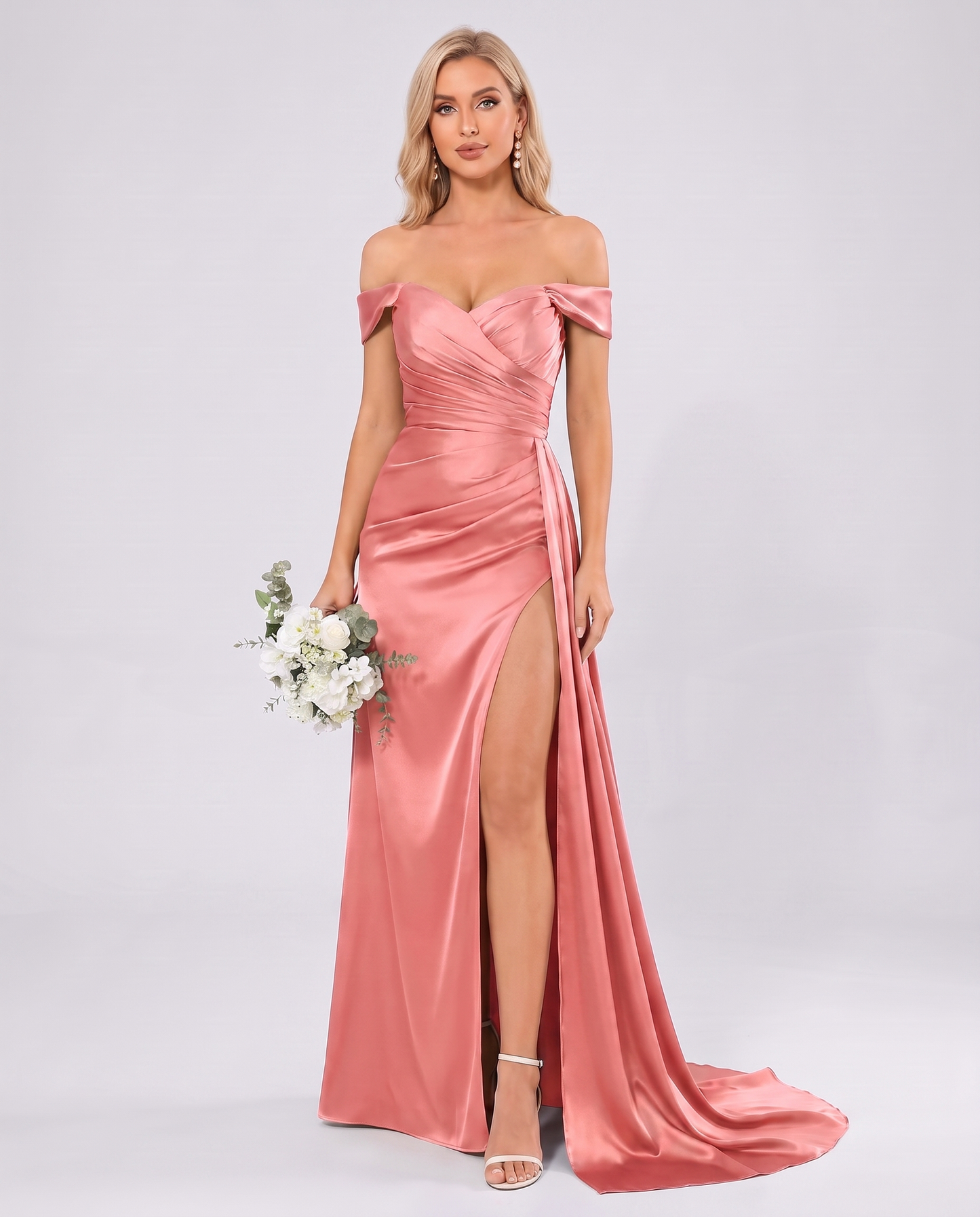 Polyester Satin Off-the-Shoulder Sweetheart A-Line Maxi Evening Dress for Party, Cocktail, Wedding Guest, Formal Events & Sum