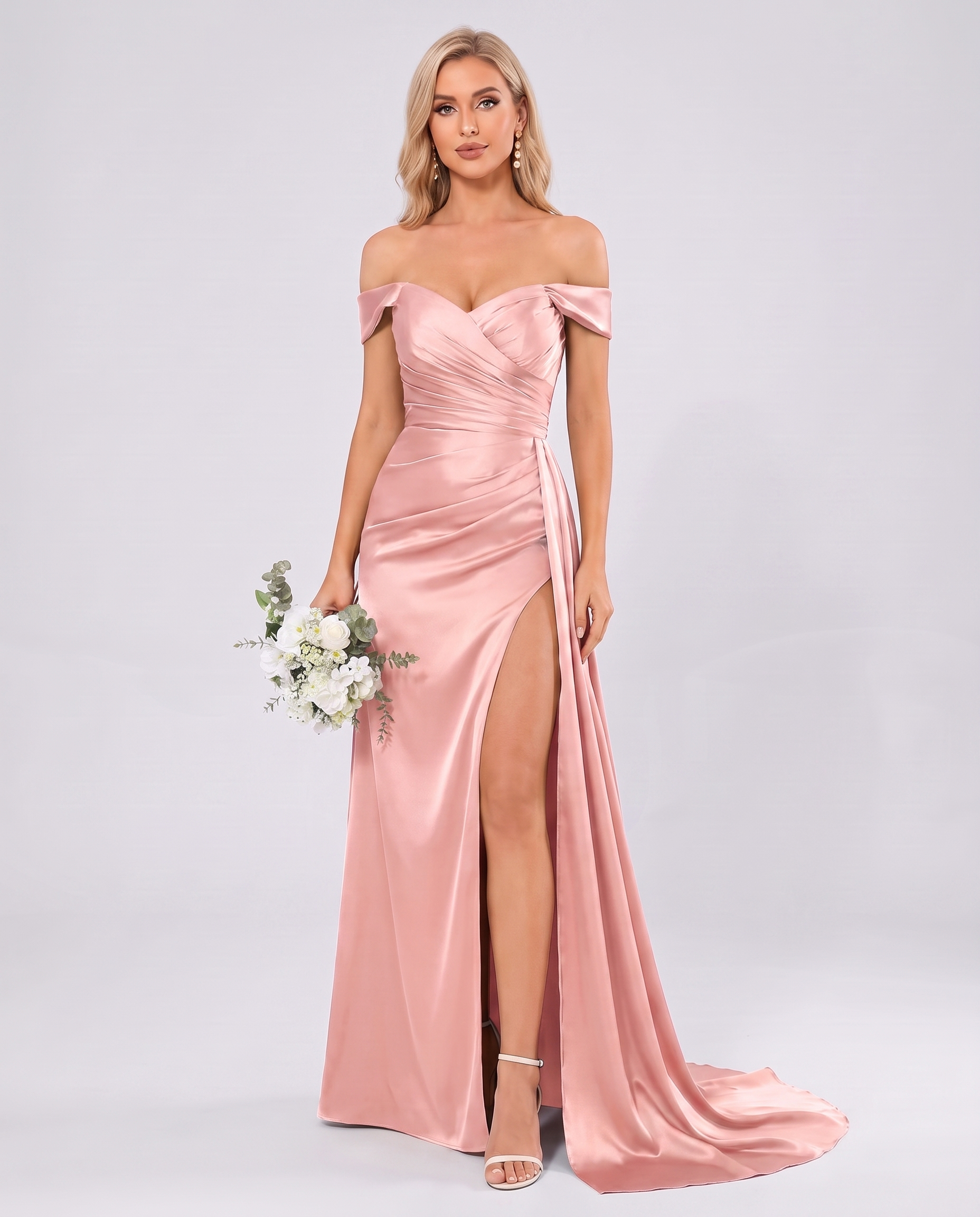 Polyester Satin Off-the-Shoulder Sweetheart A-Line Maxi Evening Dress for Party, Cocktail, Wedding Guest, Formal Events & Sum