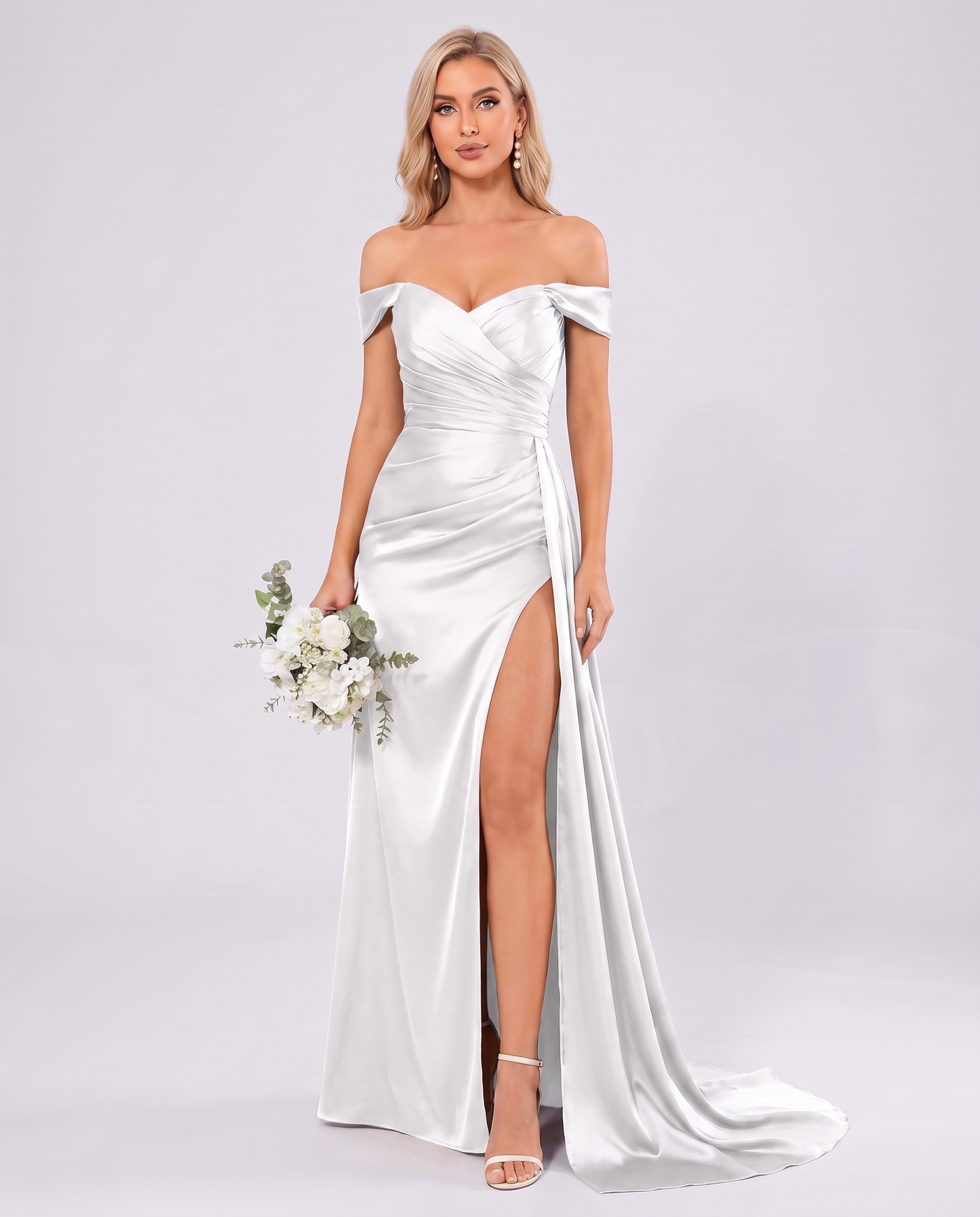 Polyester Satin Off-the-Shoulder Sweetheart A-Line Maxi Evening Dress for Party, Cocktail, Wedding Guest, Formal Events & Sum