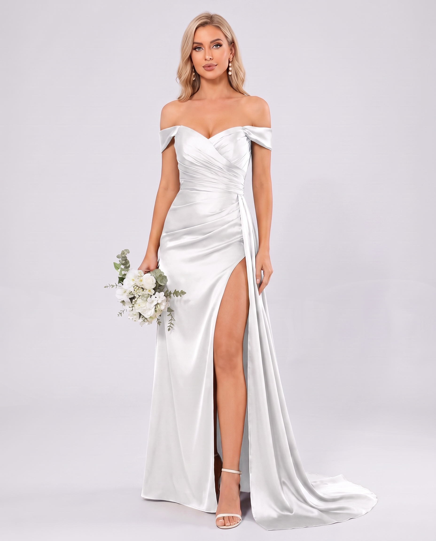 Polyester Satin Off-the-Shoulder Sweetheart A-Line Maxi Evening Dress for Party, Cocktail, Wedding Guest, Formal Events & Sum