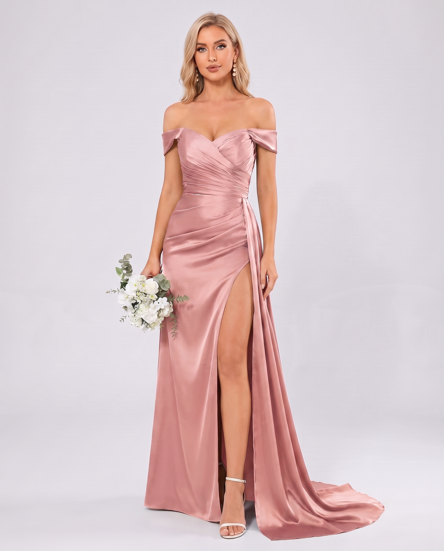 Polyester Satin Off-the-Shoulder Sweetheart A-Line Maxi Evening Dress for Party, Cocktail, Wedding Guest, Formal Events & Sum