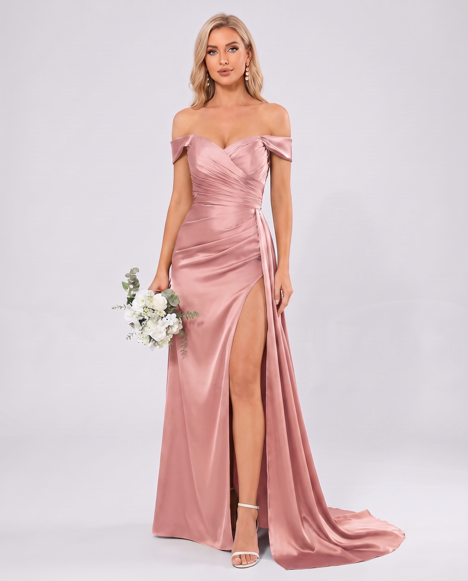 Polyester Satin Off-the-Shoulder Sweetheart A-Line Maxi Evening Dress for Party, Cocktail, Wedding Guest, Formal Events & Sum