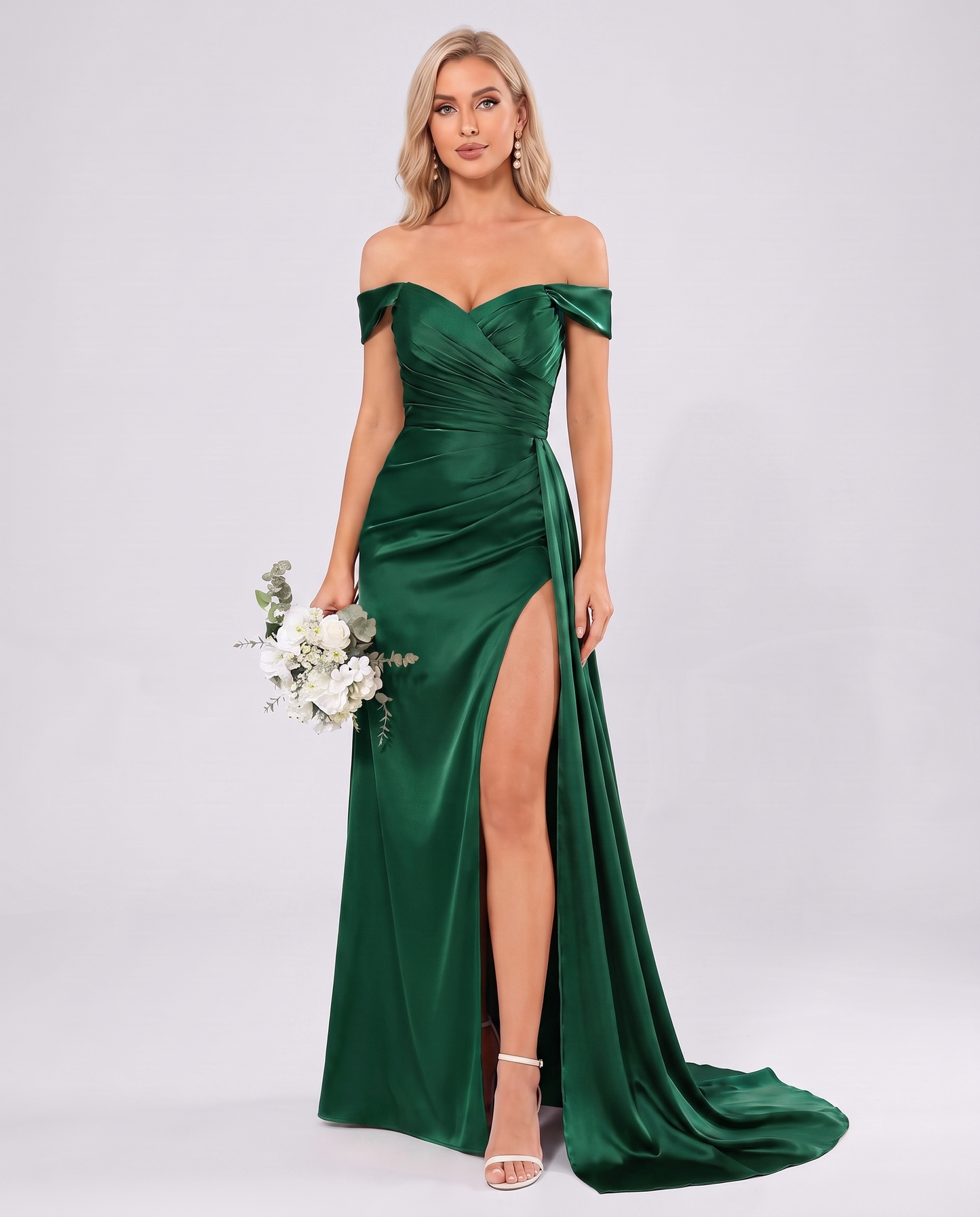 Polyester Satin Off-the-Shoulder Sweetheart A-Line Maxi Evening Dress for Party, Cocktail, Wedding Guest, Formal Events & Sum