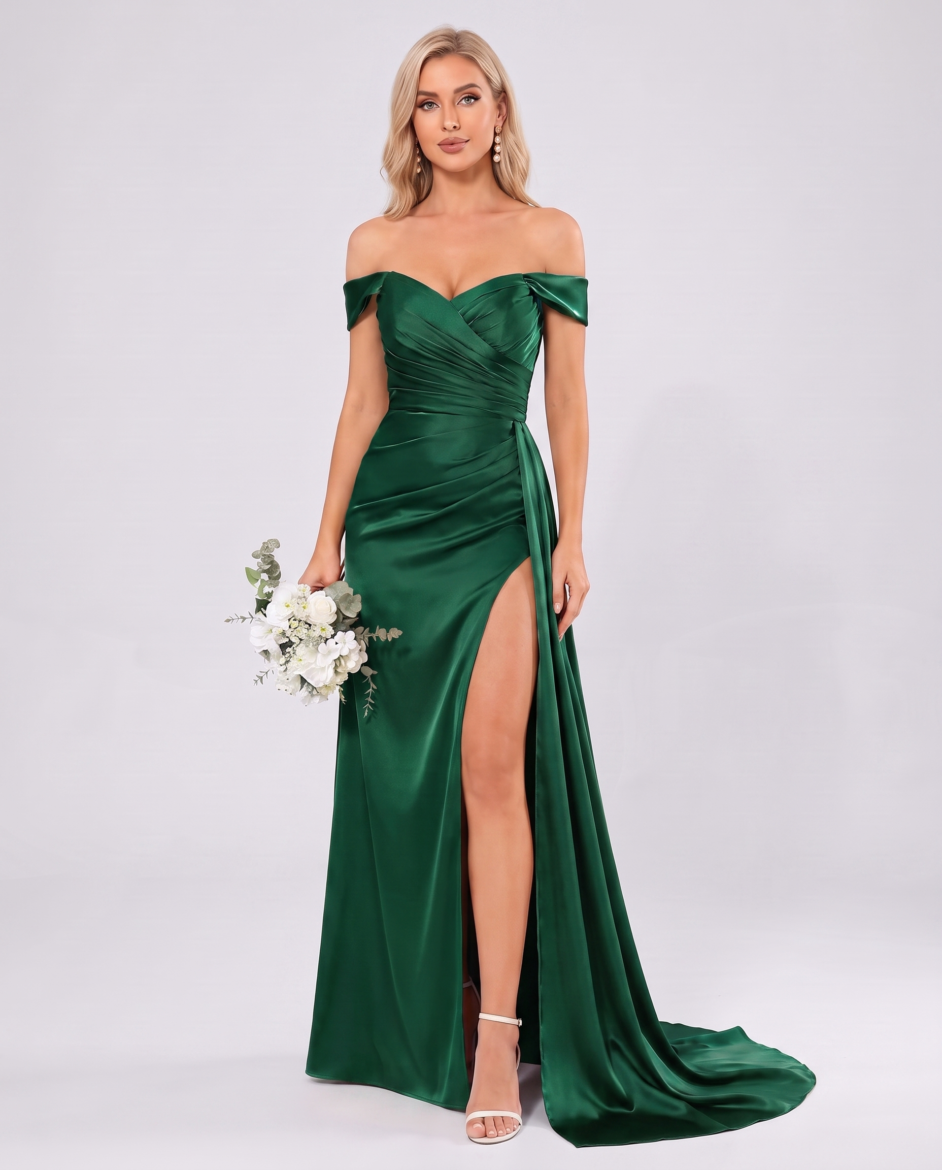 Polyester Satin Off-the-Shoulder Sweetheart A-Line Maxi Evening Dress for Party, Cocktail, Wedding Guest, Formal Events & Sum