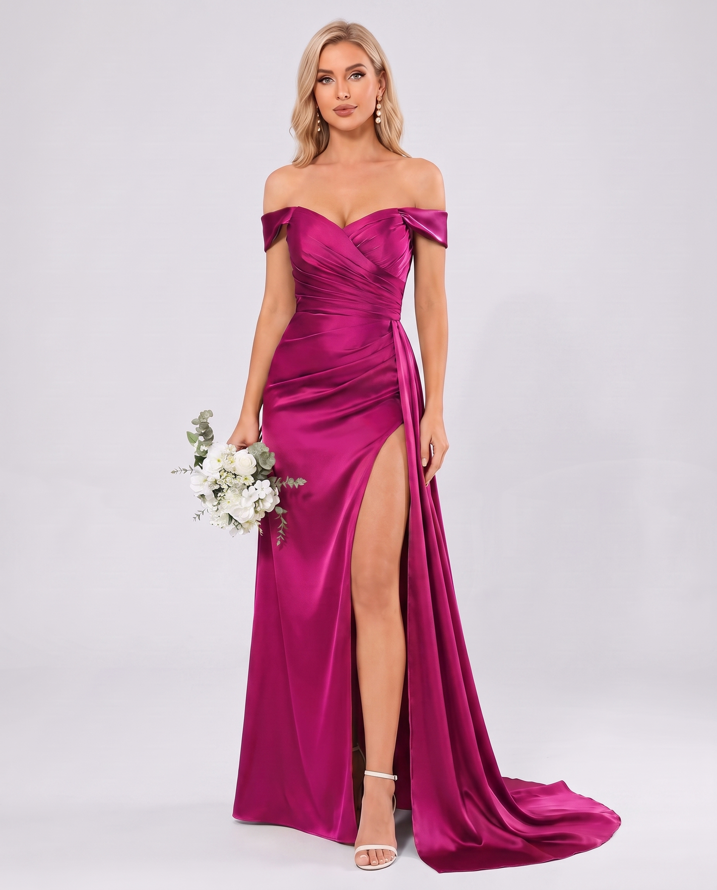 Polyester Satin Off-the-Shoulder Sweetheart A-Line Maxi Evening Dress for Party, Cocktail, Wedding Guest, Formal Events & Sum