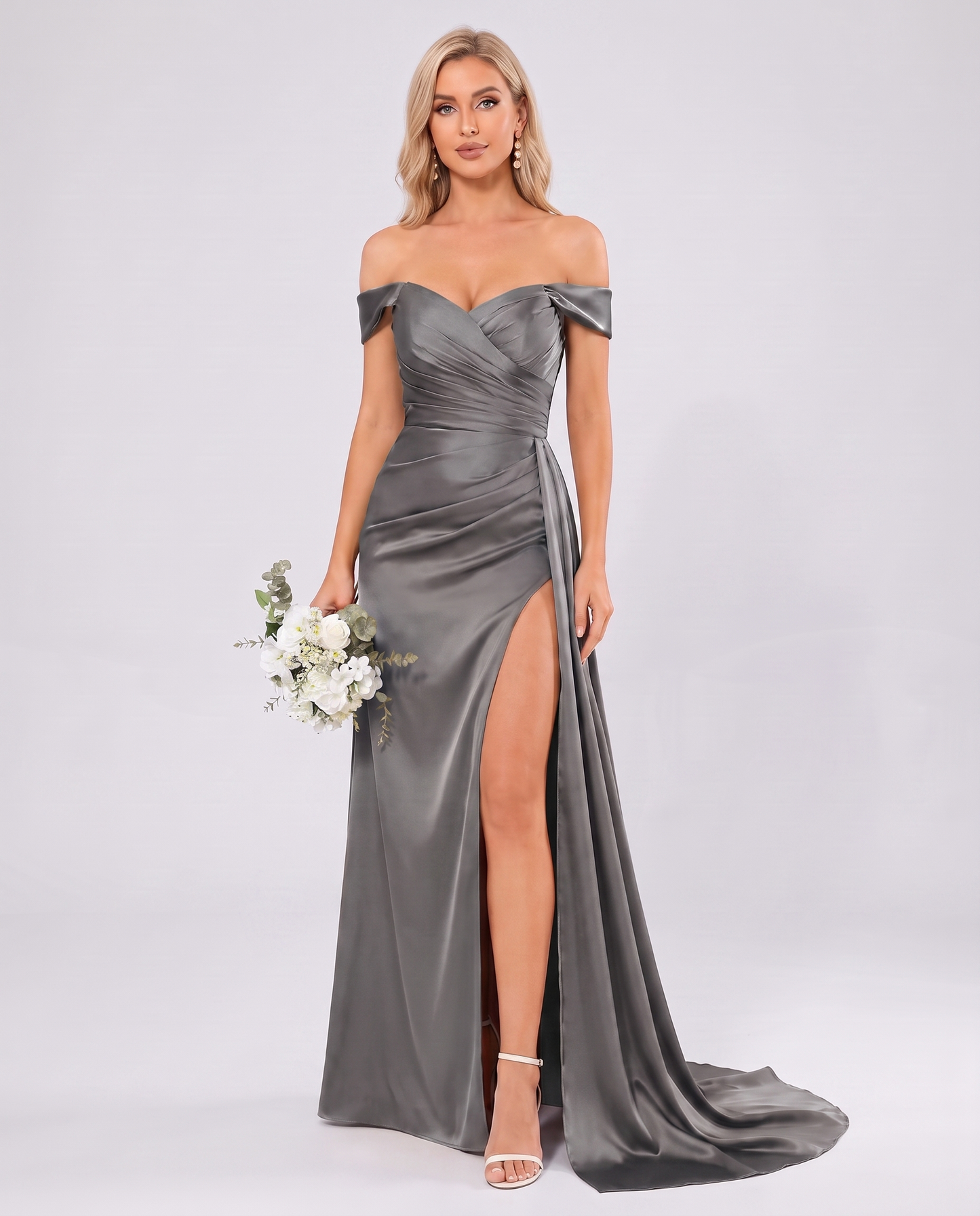 Polyester Satin Off-the-Shoulder Sweetheart A-Line Maxi Evening Dress for Party, Cocktail, Wedding Guest, Formal Events & Sum