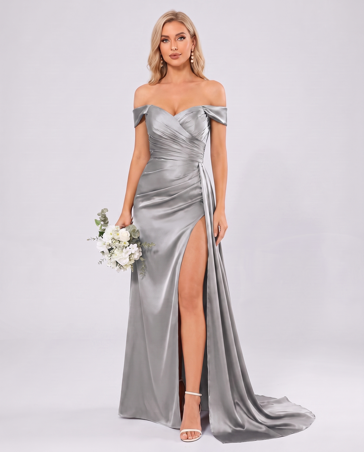 Polyester Satin Off-the-Shoulder Sweetheart A-Line Maxi Evening Dress for Party, Cocktail, Wedding Guest, Formal Events & Sum