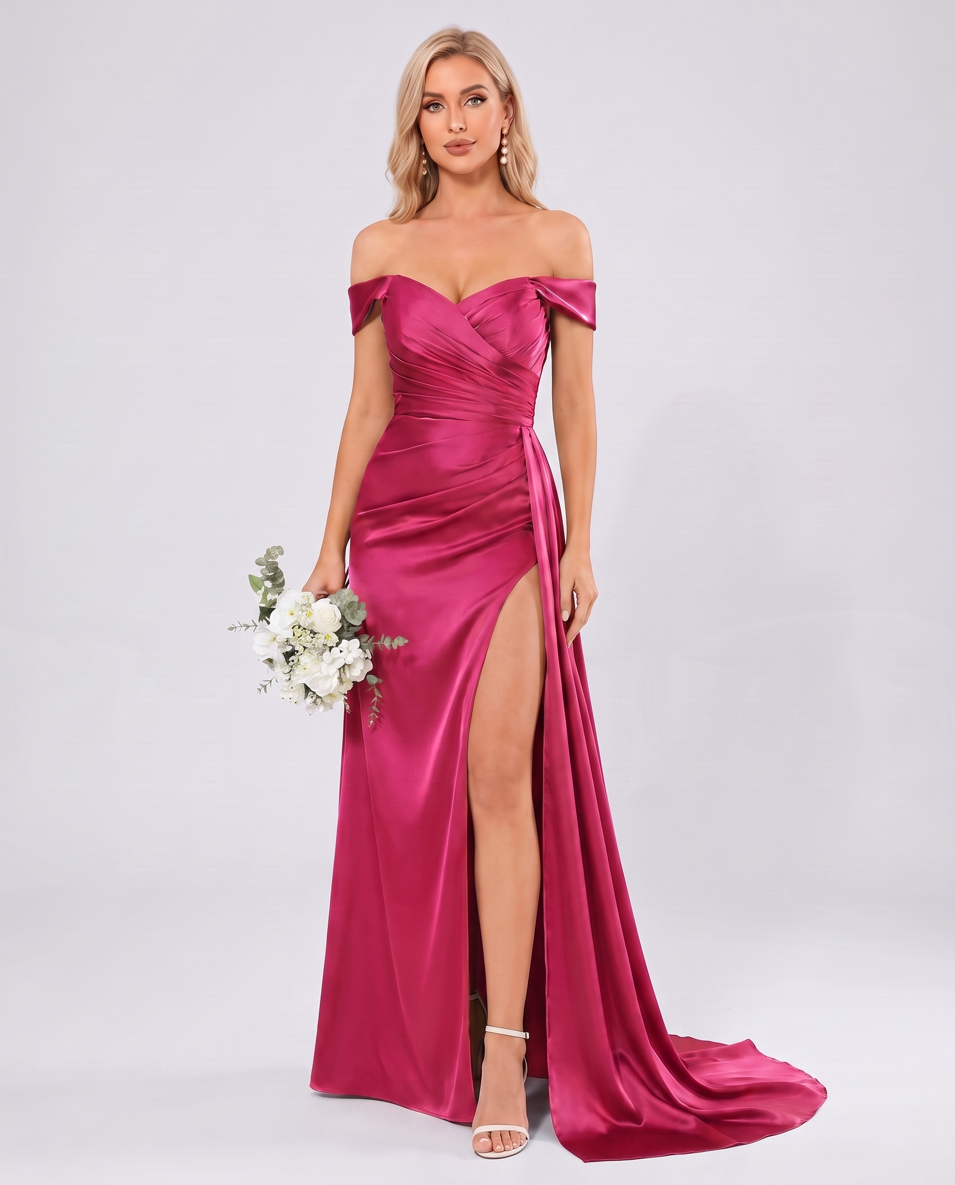 Polyester Satin Off-the-Shoulder Sweetheart A-Line Maxi Evening Dress for Party, Cocktail, Wedding Guest, Formal Events & Sum