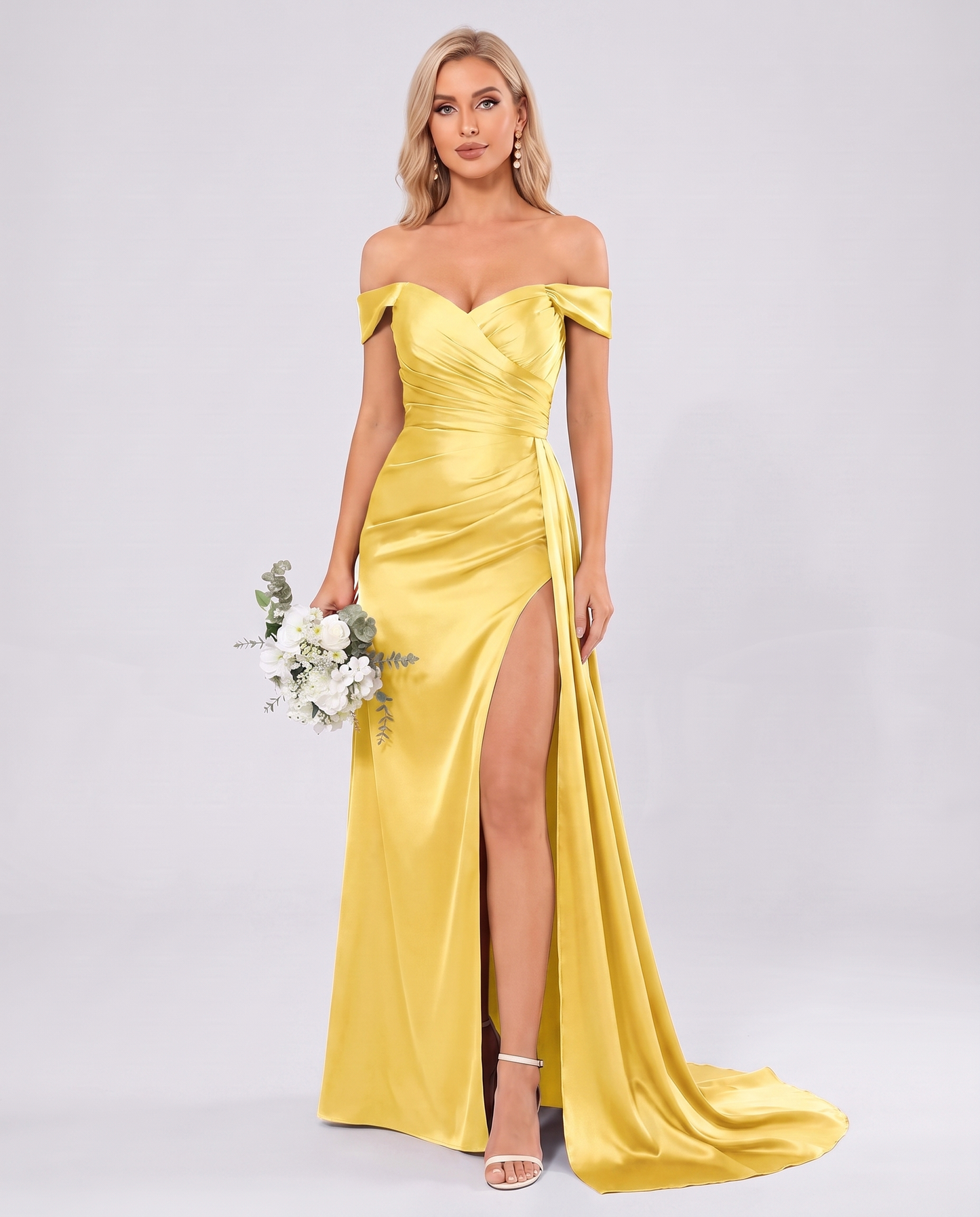 Polyester Satin Off-the-Shoulder Sweetheart A-Line Maxi Evening Dress for Party, Cocktail, Wedding Guest, Formal Events & Sum