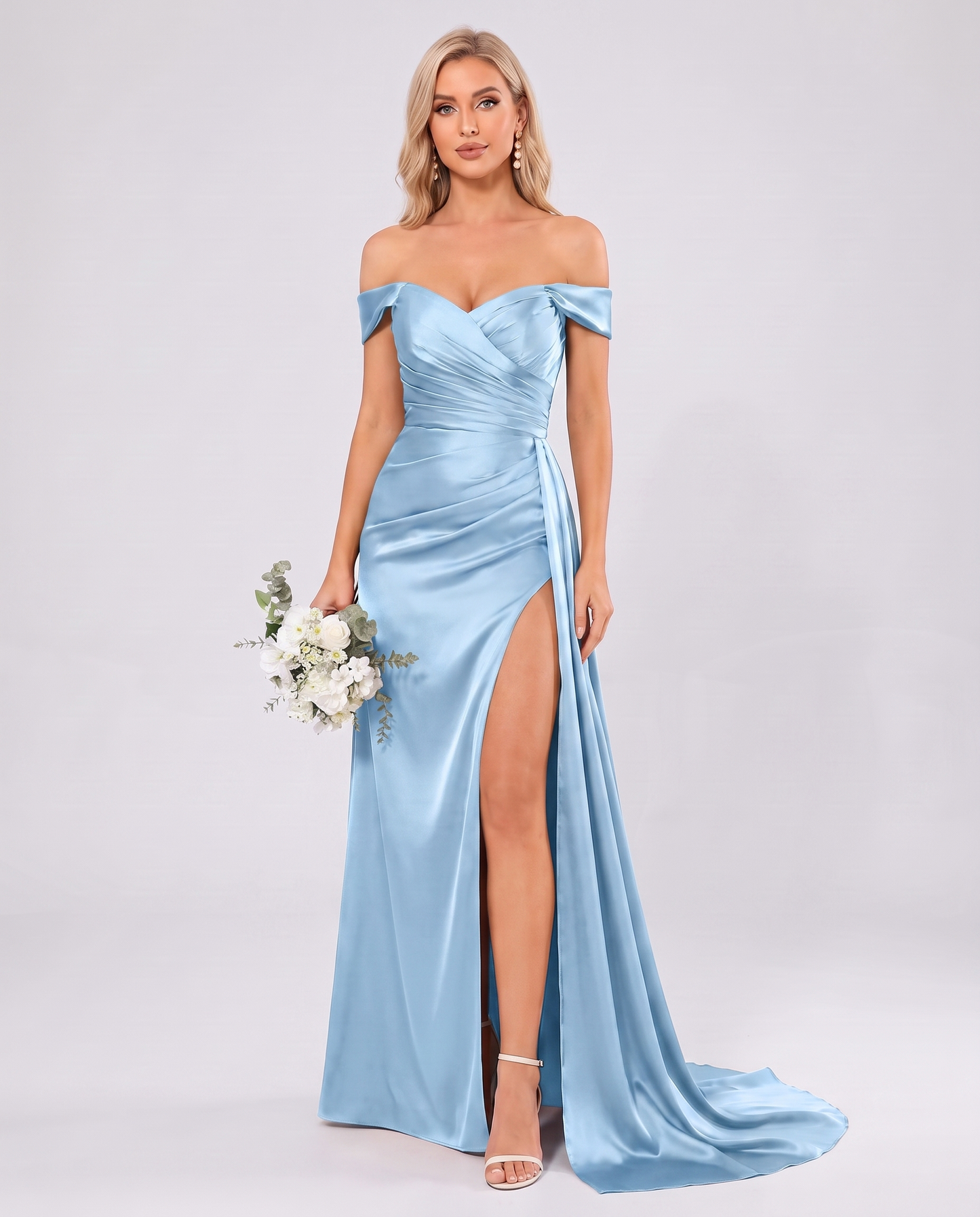 Polyester Satin Off-the-Shoulder Sweetheart A-Line Maxi Evening Dress for Party, Cocktail, Wedding Guest, Formal Events & Sum
