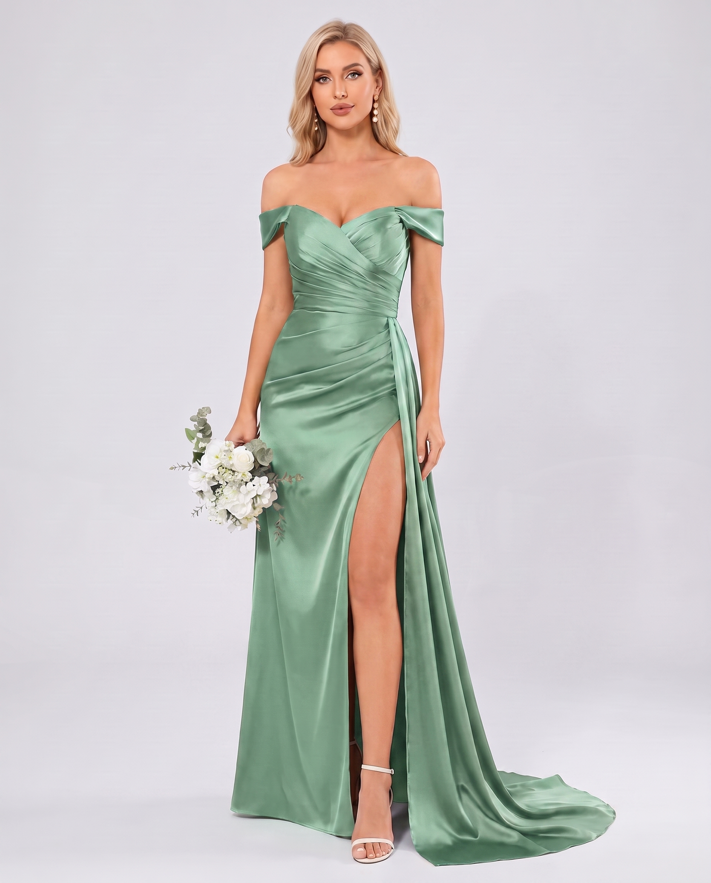 Polyester Satin Off-the-Shoulder Sweetheart A-Line Maxi Evening Dress for Party, Cocktail, Wedding Guest, Formal Events & Sum