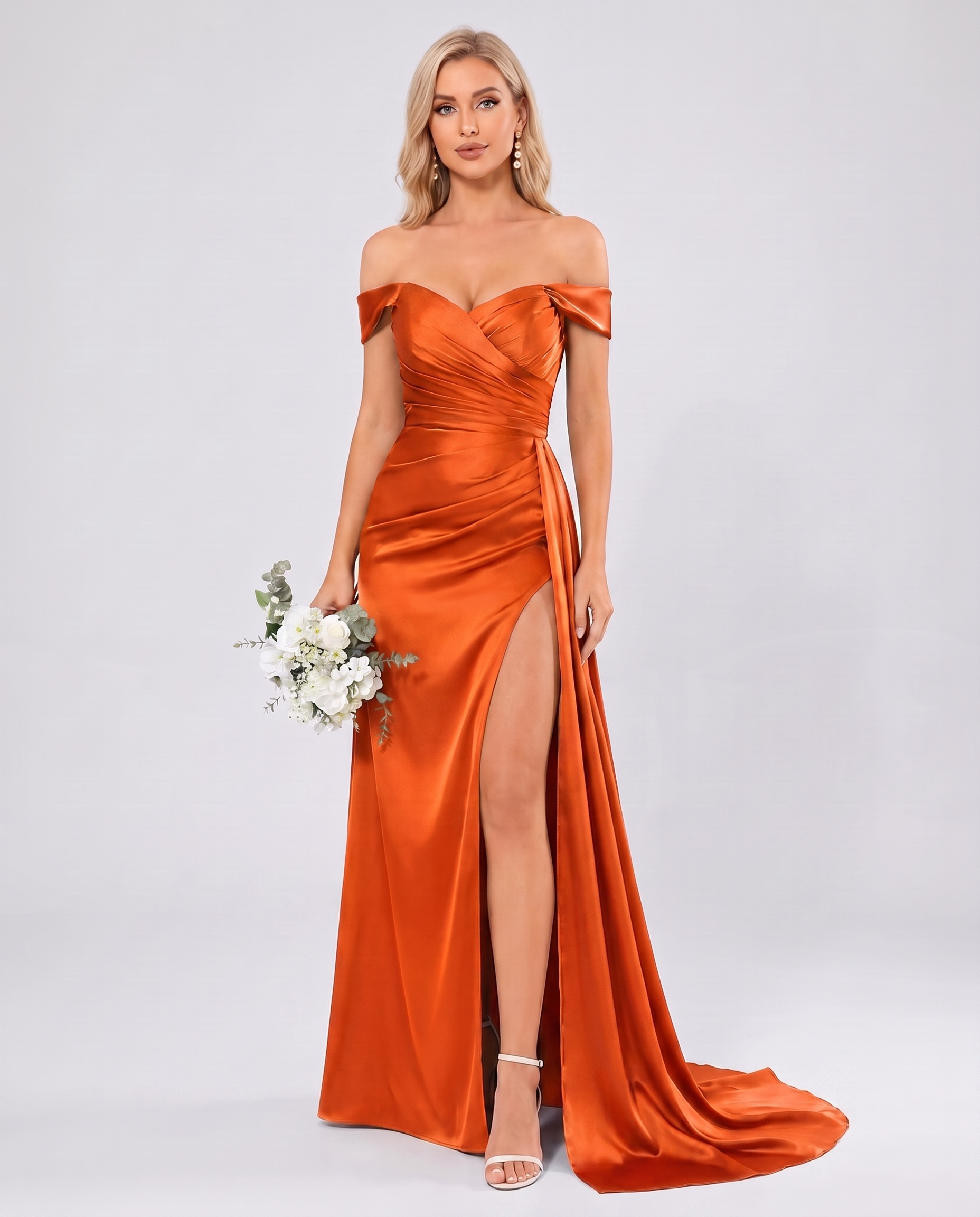 Polyester Satin Off-the-Shoulder Sweetheart A-Line Maxi Evening Dress for Party, Cocktail, Wedding Guest, Formal Events & Sum