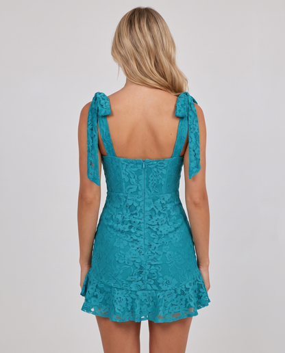 Floral Lace Sleeveless Square Neck Fitted Mini Dress with Tie Straps for Party, Cocktail, Homecoming, Evening, Summer & Weddi