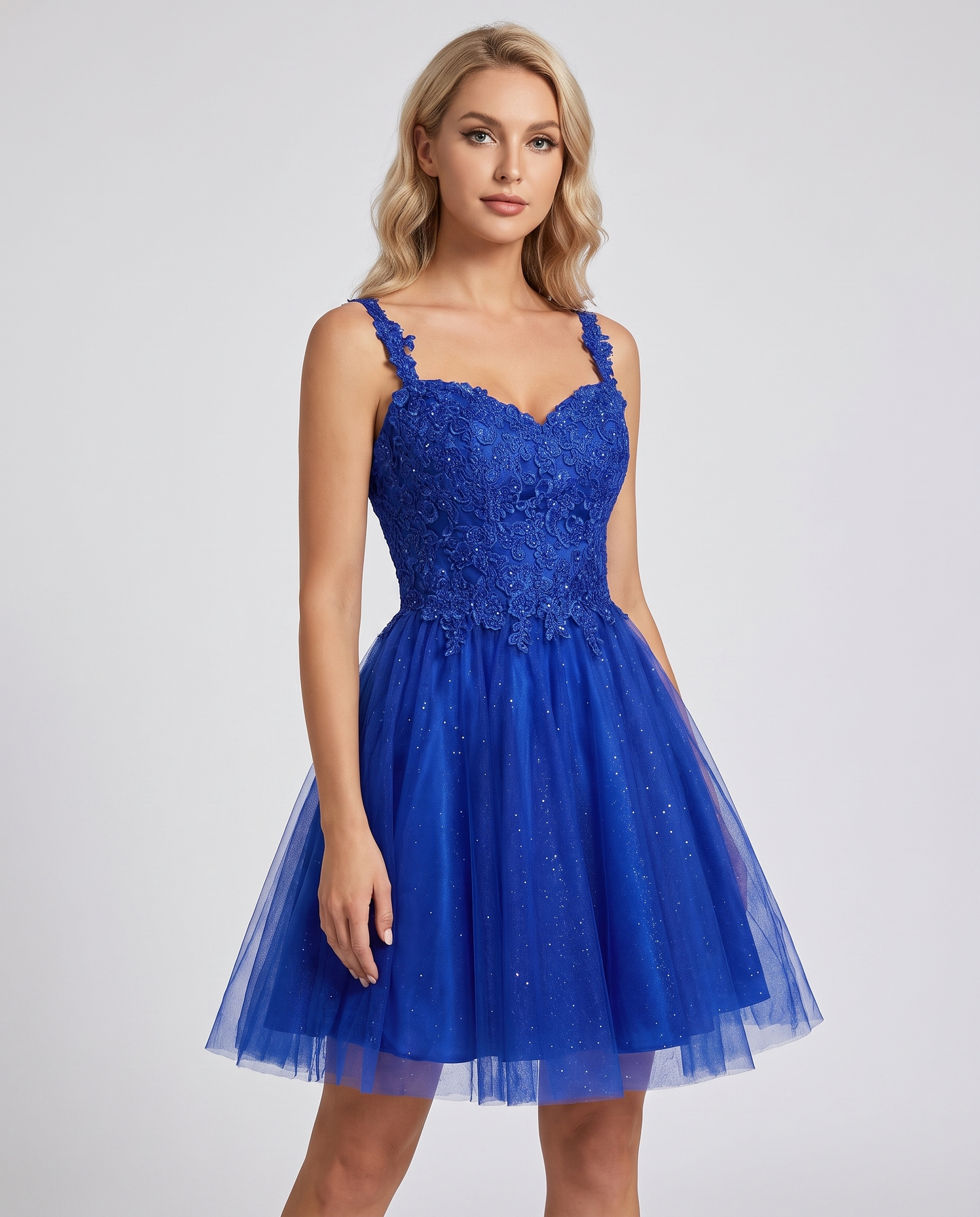 Polyester Tulle Satin Sleeveless Sweetheart V-Neck A-Line Mini Dress for Party, Cocktail, Evening, Summer & Wedding Guest Eve