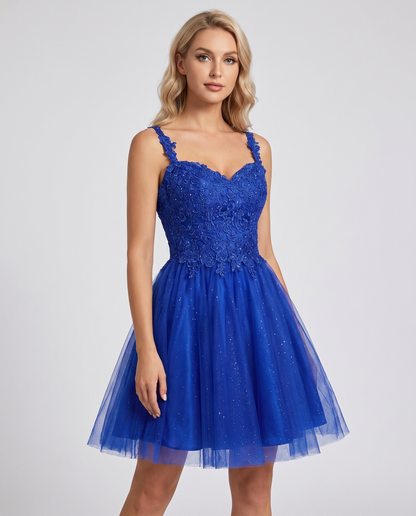 Polyester Tulle Satin Sleeveless Sweetheart V-Neck A-Line Mini Dress for Party, Cocktail, Evening, Summer & Wedding Guest Eve