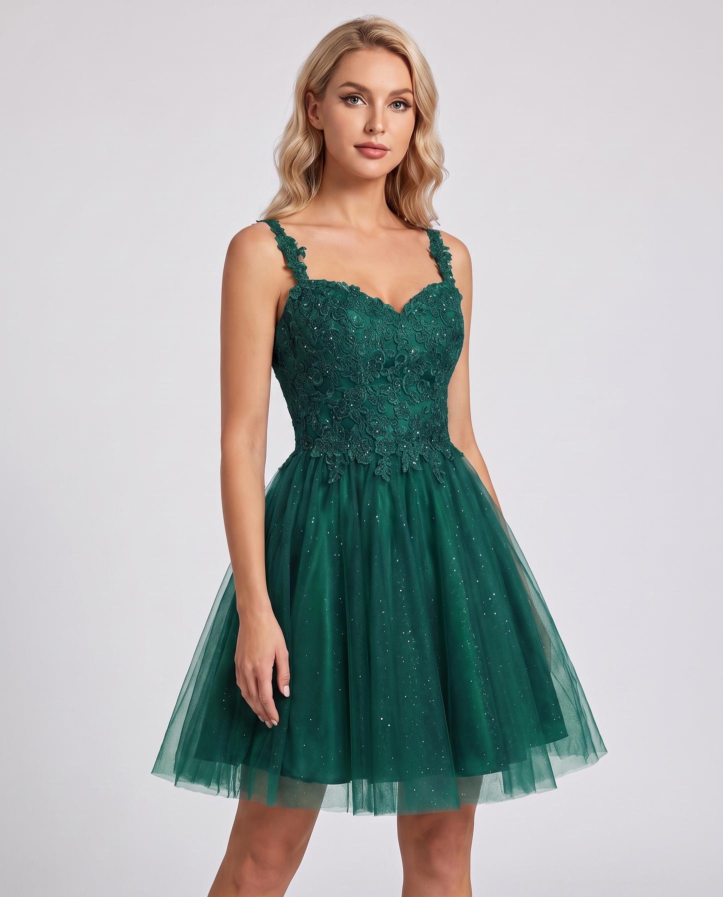 Polyester Tulle Satin Sleeveless Sweetheart V-Neck A-Line Mini Dress for Party, Cocktail, Evening, Summer & Wedding Guest Eve