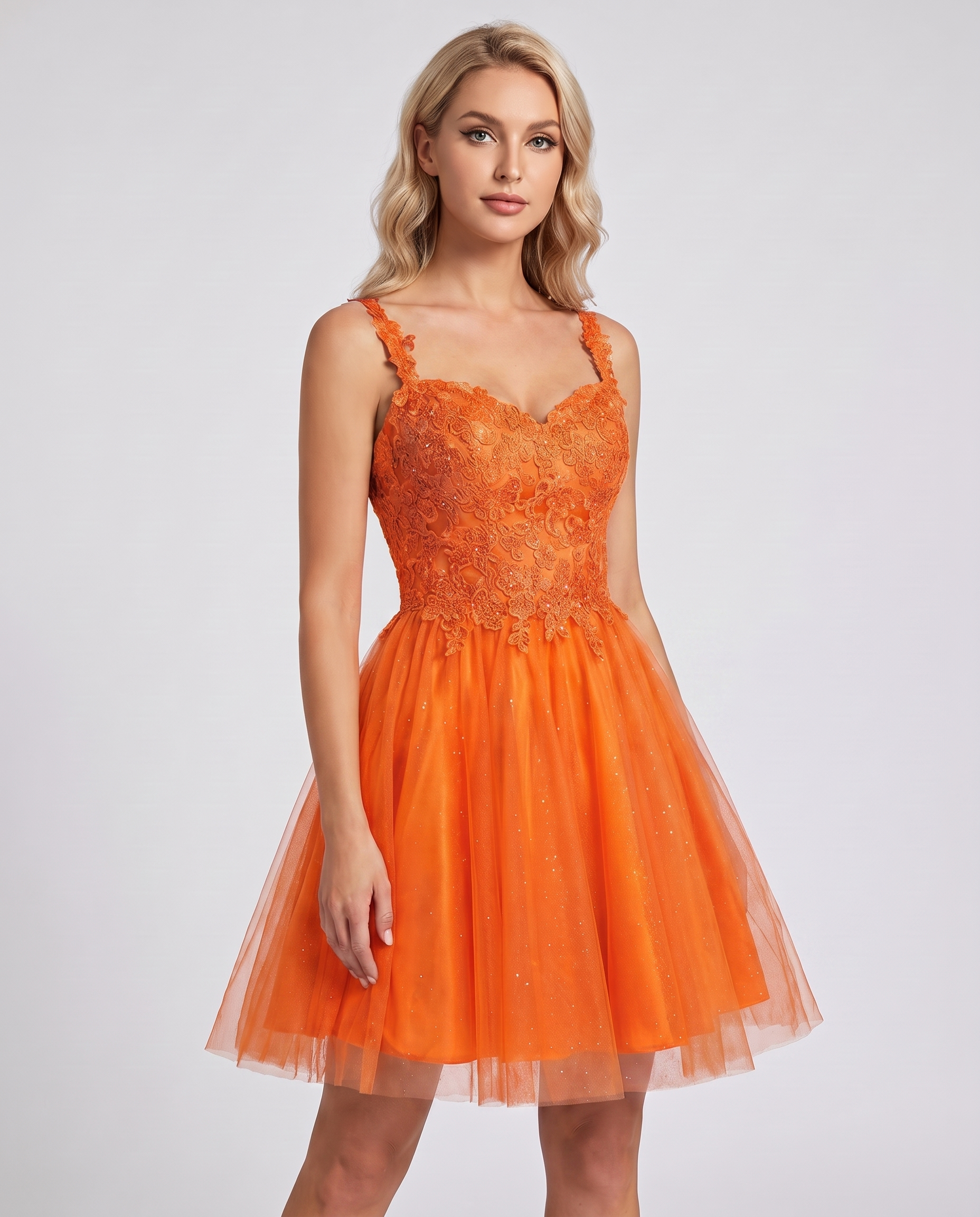 Polyester Tulle Satin Sleeveless Sweetheart V-Neck A-Line Mini Dress for Party, Cocktail, Evening, Summer & Wedding Guest Eve