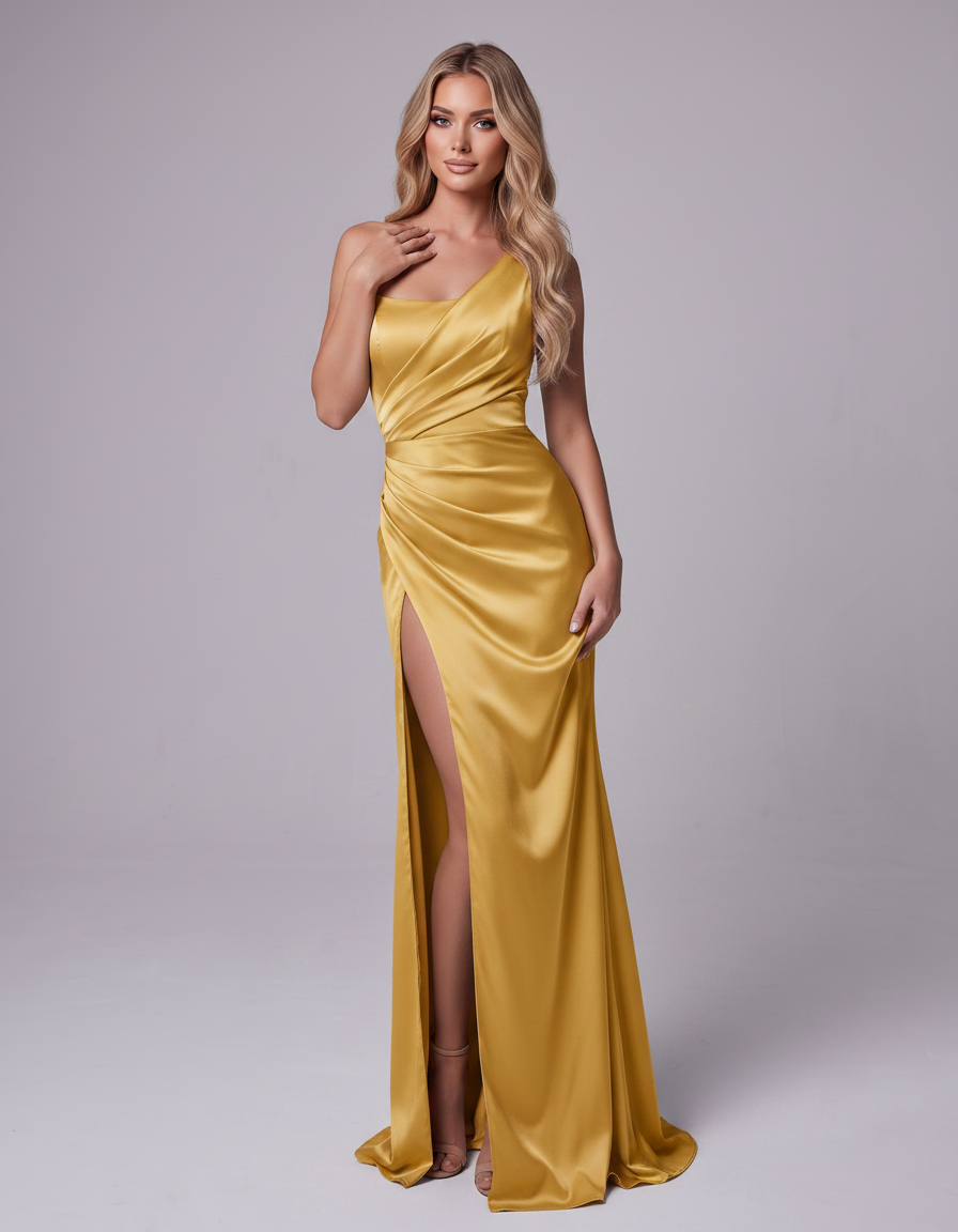 Gold Polyester Satin Sleeveless One-Shoulder A-Line Maxi Dress | Ramblion | SKU: LMD-583947261840157-GOLD-L,LMD-583947261840157-GOLD-M,LMD-583947261840157-GOLD-S,LMD-583947261840157-GOLD-XL,LMD-583947261840157-GOLD-XS