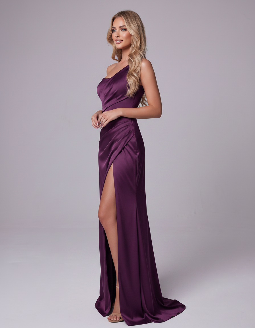 Plum Polyester Satin Sleeveless One-Shoulder A-Line Maxi Dress | Ramblion | SKU: LMD-583947261840157-PLUM-L,LMD-583947261840157-PLUM-M,LMD-583947261840157-PLUM-S,LMD-583947261840157-PLUM-XL,LMD-583947261840157-PLUM-XS