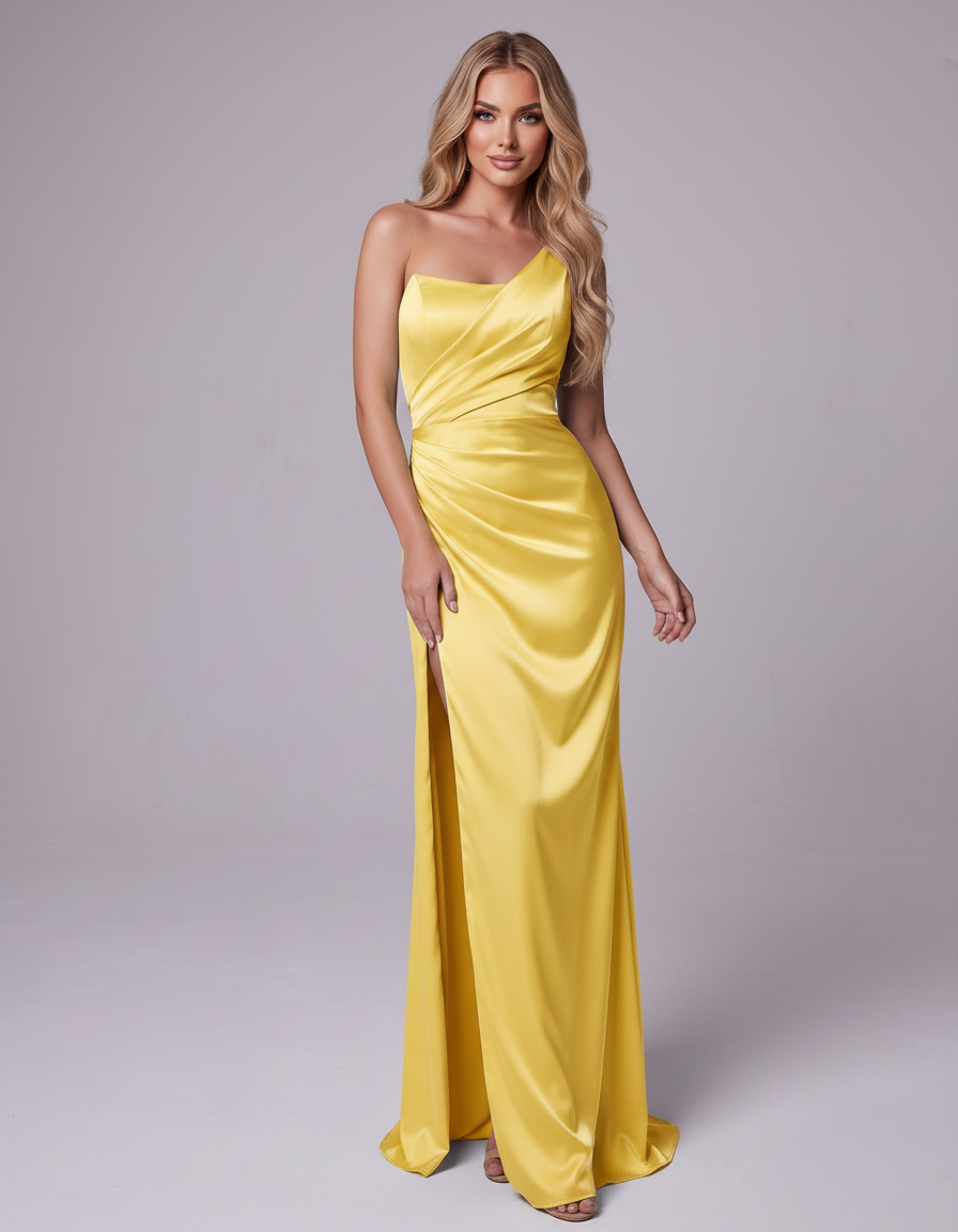 Yellow Polyester Satin Sleeveless One-Shoulder A-Line Maxi Dress | Ramblion | SKU: LMD-583947261840157-YELLOW-L,LMD-583947261840157-YELLOW-M,LMD-583947261840157-YELLOW-S,LMD-583947261840157-YELLOW-XL,LMD-583947261840157-YELLOW-XS