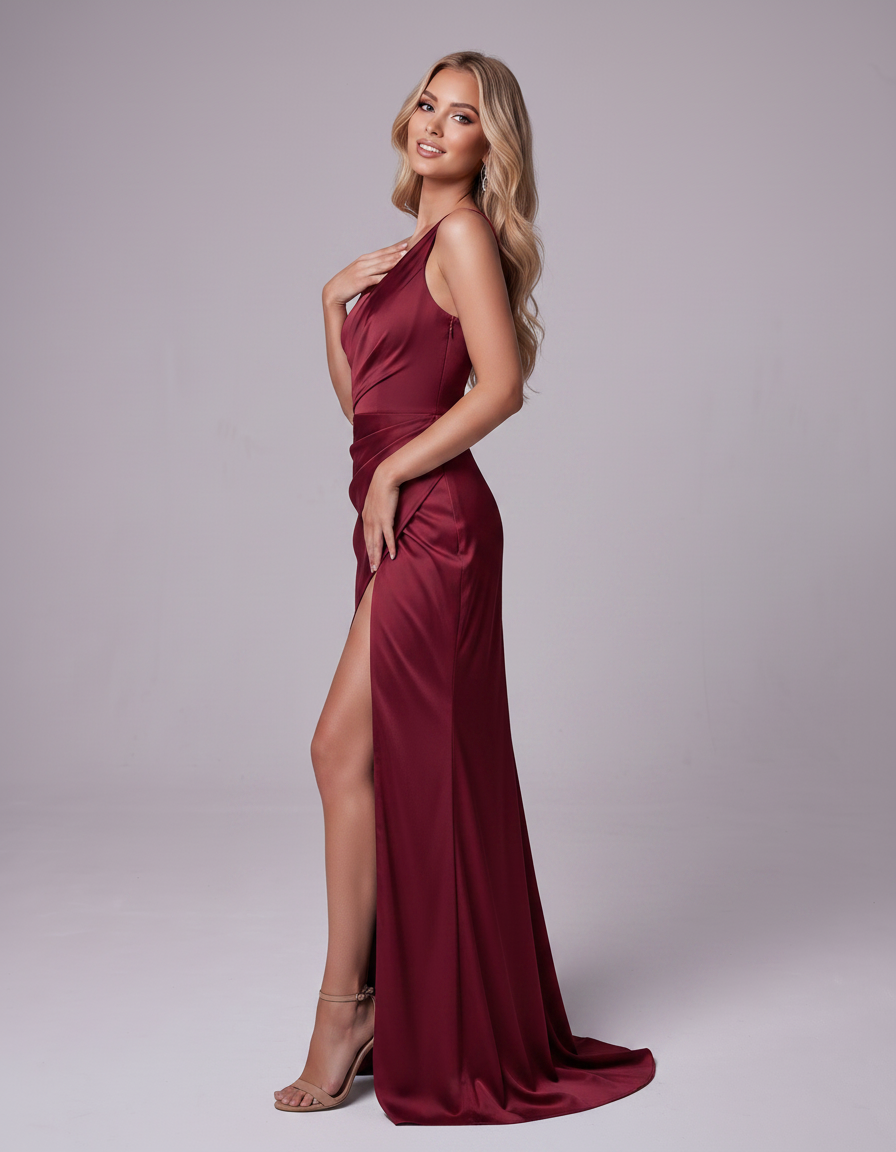 Yellow Polyester Satin Sleeveless One-Shoulder A-Line Maxi Dress | Ramblion | SKU: LMD-583947261840157-YELLOW-L,LMD-583947261840157-YELLOW-M,LMD-583947261840157-YELLOW-S,LMD-583947261840157-YELLOW-XL,LMD-583947261840157-YELLOW-XS