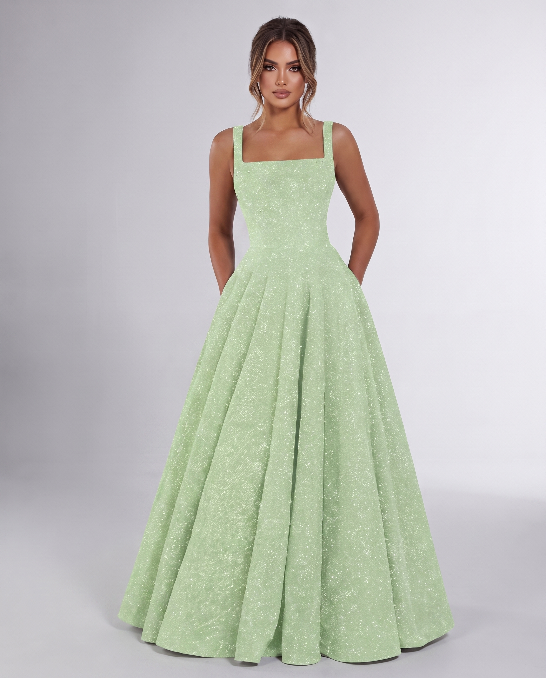 Mint Sequin Sleeveless Square Neck A-Line Maxi Dress | Ramblion