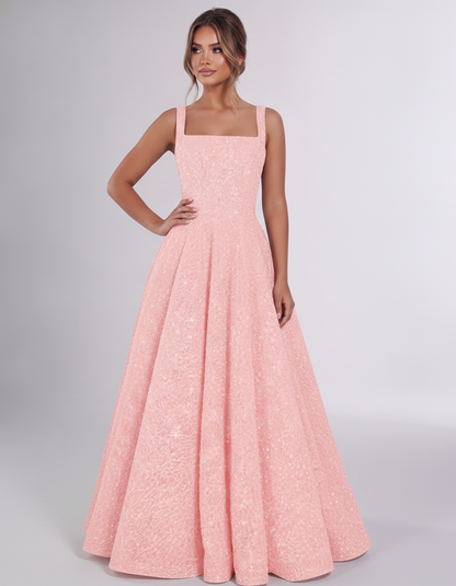 Blush Sequin Sleeveless Square Neck A-Line Maxi Dress | Ramblion | SKU: CMD-847362915408731-BLUSH-L,CMD-847362915408731-BLUSH-M,CMD-847362915408731-BLUSH-S,CMD-847362915408731-BLUSH-XL,CMD-847362915408731-BLUSH-XS