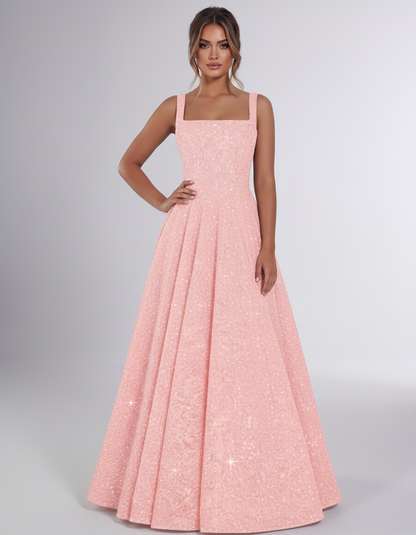 Blush Sequin Sleeveless Square Neck A-Line Maxi Dress | Ramblion | SKU: CMD-847362915408731-BLUSH-L,CMD-847362915408731-BLUSH-M,CMD-847362915408731-BLUSH-S,CMD-847362915408731-BLUSH-XL,CMD-847362915408731-BLUSH-XS