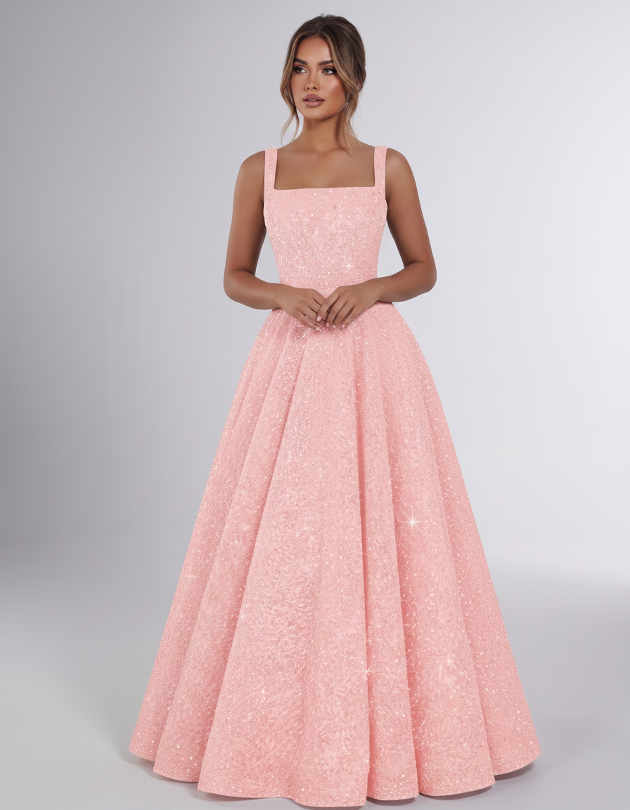 Blush Sequin Sleeveless Square Neck A-Line Maxi Dress | Ramblion | SKU: CMD-847362915408731-BLUSH-L,CMD-847362915408731-BLUSH-M,CMD-847362915408731-BLUSH-S,CMD-847362915408731-BLUSH-XL,CMD-847362915408731-BLUSH-XS