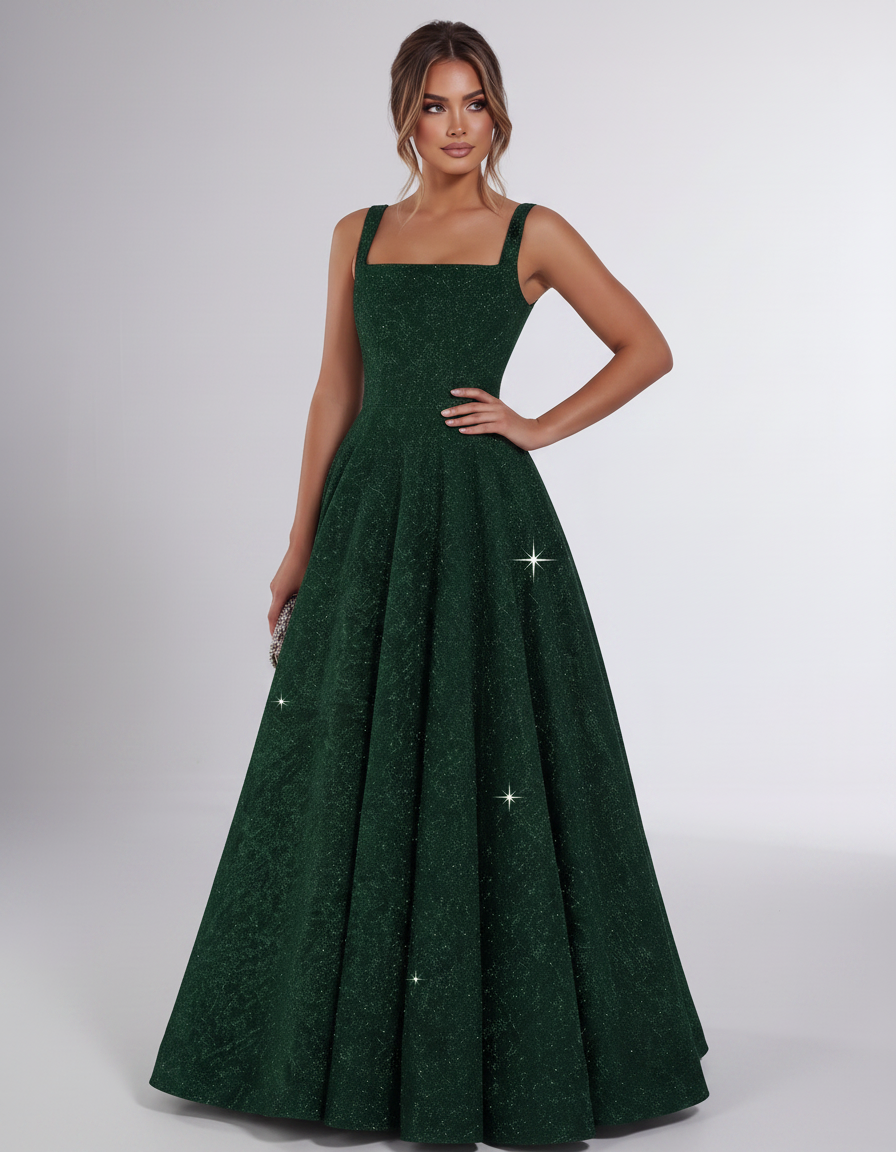 Green Sequin Sleeveless Square Neck A-Line Maxi Dress | Ramblion | SKU: CMD-847362915408731-GREEN-L,CMD-847362915408731-GREEN-M,CMD-847362915408731-GREEN-S,CMD-847362915408731-GREEN-XL,CMD-847362915408731-GREEN-XS