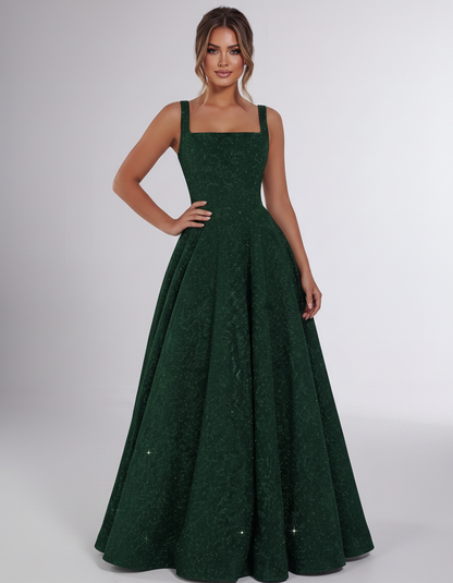 Green Sequin Sleeveless Square Neck A-Line Maxi Dress | Ramblion | SKU: CMD-847362915408731-GREEN-L,CMD-847362915408731-GREEN-M,CMD-847362915408731-GREEN-S,CMD-847362915408731-GREEN-XL,CMD-847362915408731-GREEN-XS