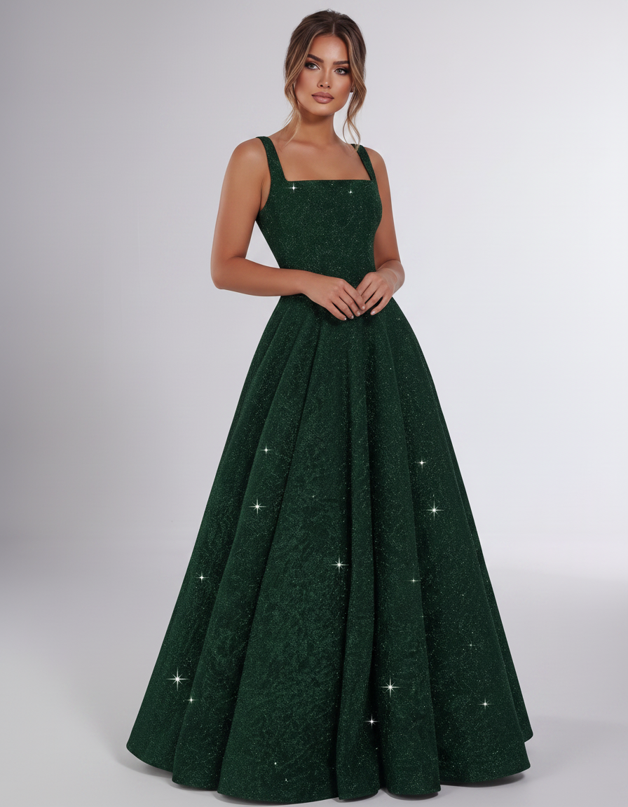Green Sequin Sleeveless Square Neck A-Line Maxi Dress | Ramblion | SKU: CMD-847362915408731-GREEN-L,CMD-847362915408731-GREEN-M,CMD-847362915408731-GREEN-S,CMD-847362915408731-GREEN-XL,CMD-847362915408731-GREEN-XS