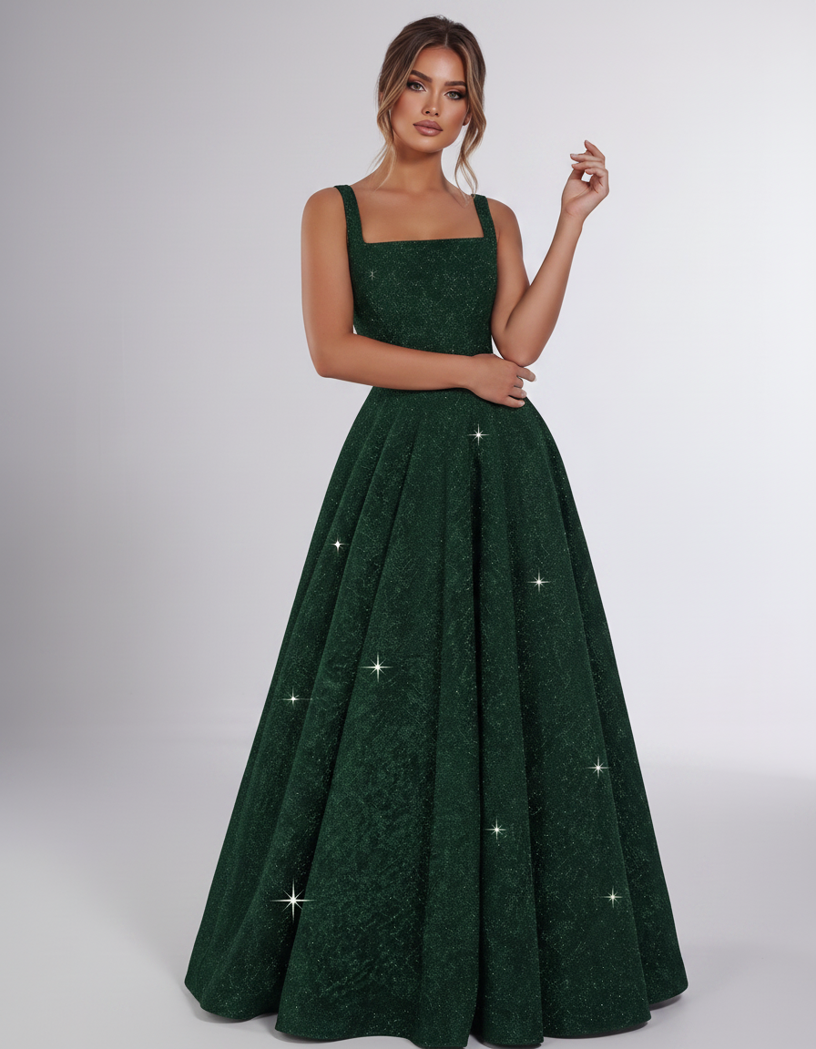 Green Sequin Sleeveless Square Neck A-Line Maxi Dress | Ramblion | SKU: CMD-847362915408731-GREEN-L,CMD-847362915408731-GREEN-M,CMD-847362915408731-GREEN-S,CMD-847362915408731-GREEN-XL,CMD-847362915408731-GREEN-XS