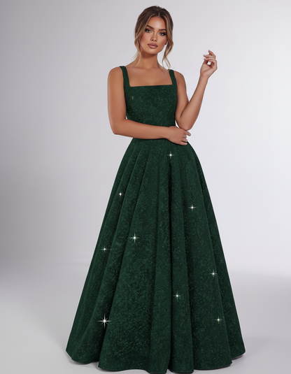 Green Sequin Sleeveless Square Neck A-Line Maxi Dress | Ramblion | SKU: CMD-847362915408731-GREEN-L,CMD-847362915408731-GREEN-M,CMD-847362915408731-GREEN-S,CMD-847362915408731-GREEN-XL,CMD-847362915408731-GREEN-XS