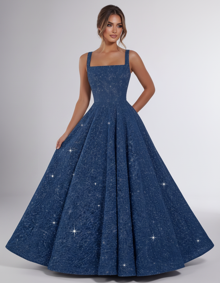 Dusty blue Sequin Sleeveless Square Neck A-Line Maxi Dress | Ramblion | SKU: CMD-847362915408731-DUSTYBLUE-L,CMD-847362915408731-DUSTYBLUE-M,CMD-847362915408731-DUSTYBLUE-S,CMD-847362915408731-DUSTYBLUE-XL,CMD-847362915408731-DUSTYBLUE-XS