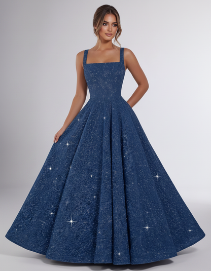 Dusty blue Sequin Sleeveless Square Neck A-Line Maxi Dress | Ramblion | SKU: CMD-847362915408731-DUSTYBLUE-L,CMD-847362915408731-DUSTYBLUE-M,CMD-847362915408731-DUSTYBLUE-S,CMD-847362915408731-DUSTYBLUE-XL,CMD-847362915408731-DUSTYBLUE-XS