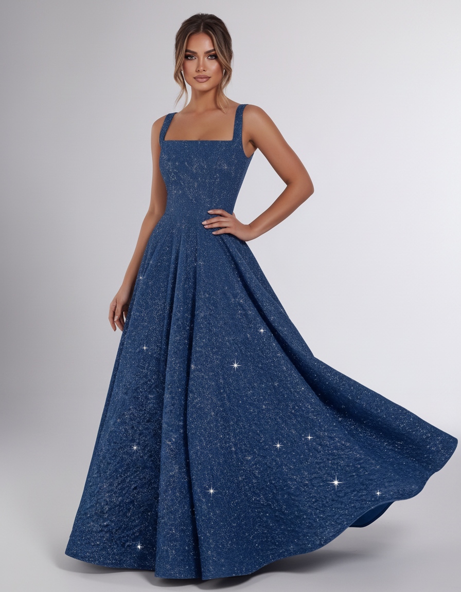 Dusty blue Sequin Sleeveless Square Neck A-Line Maxi Dress | Ramblion | SKU: CMD-847362915408731-DUSTYBLUE-L,CMD-847362915408731-DUSTYBLUE-M,CMD-847362915408731-DUSTYBLUE-S,CMD-847362915408731-DUSTYBLUE-XL,CMD-847362915408731-DUSTYBLUE-XS