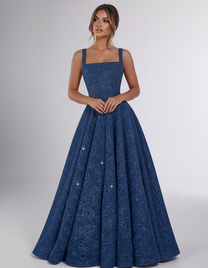 Dusty blue Sequin Sleeveless Square Neck A-Line Maxi Dress | Ramblion | SKU: CMD-847362915408731-DUSTYBLUE-L,CMD-847362915408731-DUSTYBLUE-M,CMD-847362915408731-DUSTYBLUE-S,CMD-847362915408731-DUSTYBLUE-XL,CMD-847362915408731-DUSTYBLUE-XS