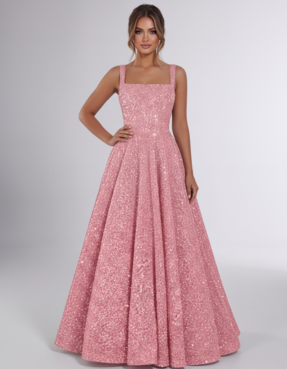 Dusty rose Sequin Sleeveless Square Neck A-Line Maxi Dress | Ramblion | SKU: CMD-847362915408731-DUSTYROSE-L,CMD-847362915408731-DUSTYROSE-M,CMD-847362915408731-DUSTYROSE-S,CMD-847362915408731-DUSTYROSE-XL,CMD-847362915408731-DUSTYROSE-XS