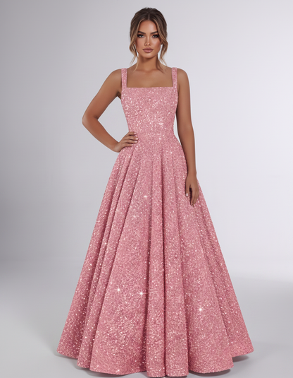 Dusty rose Sequin Sleeveless Square Neck A-Line Maxi Dress | Ramblion | SKU: CMD-847362915408731-DUSTYROSE-L,CMD-847362915408731-DUSTYROSE-M,CMD-847362915408731-DUSTYROSE-S,CMD-847362915408731-DUSTYROSE-XL,CMD-847362915408731-DUSTYROSE-XS