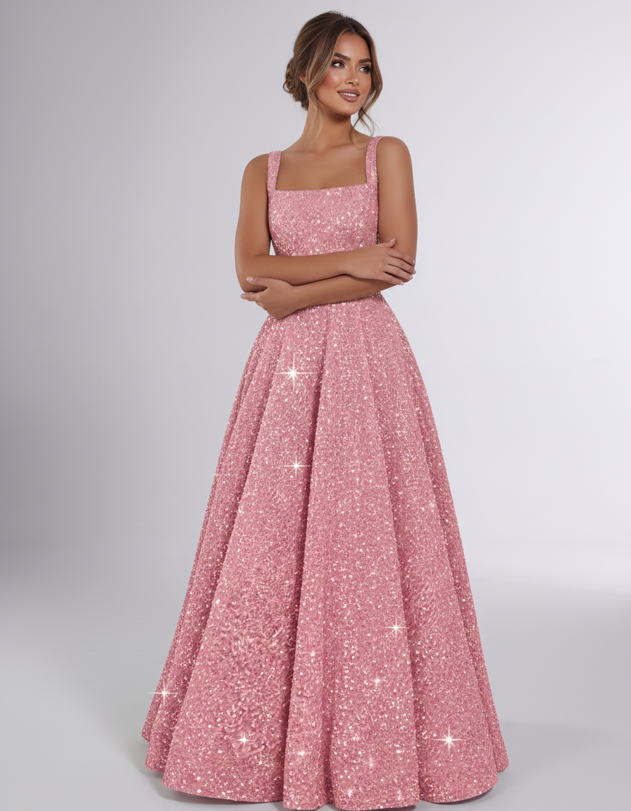Dusty rose Sequin Sleeveless Square Neck A-Line Maxi Dress | Ramblion | SKU: CMD-847362915408731-DUSTYROSE-L,CMD-847362915408731-DUSTYROSE-M,CMD-847362915408731-DUSTYROSE-S,CMD-847362915408731-DUSTYROSE-XL,CMD-847362915408731-DUSTYROSE-XS